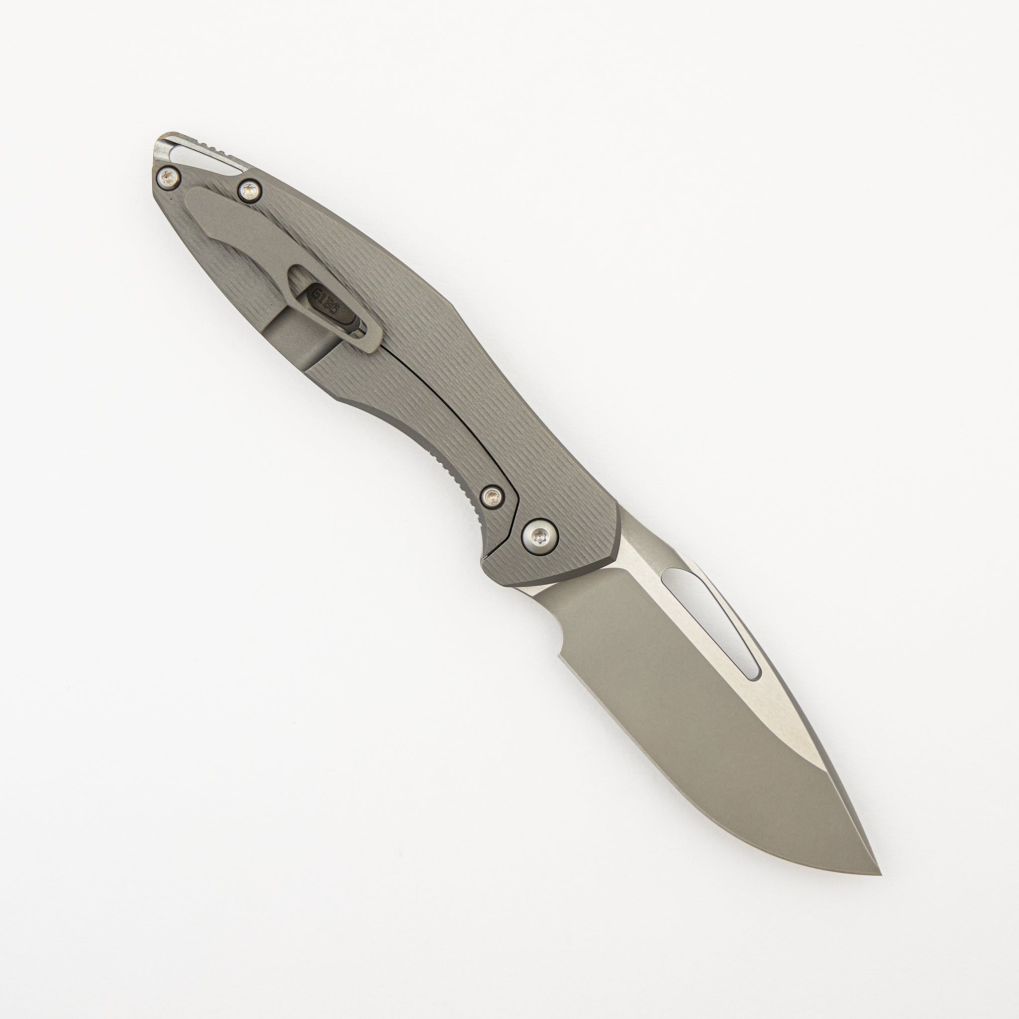 Mini Arius - Non Flipper - Plexa Titanium Handle - Silver Hardware - Burnished W/ Polished Flats M390 Blade