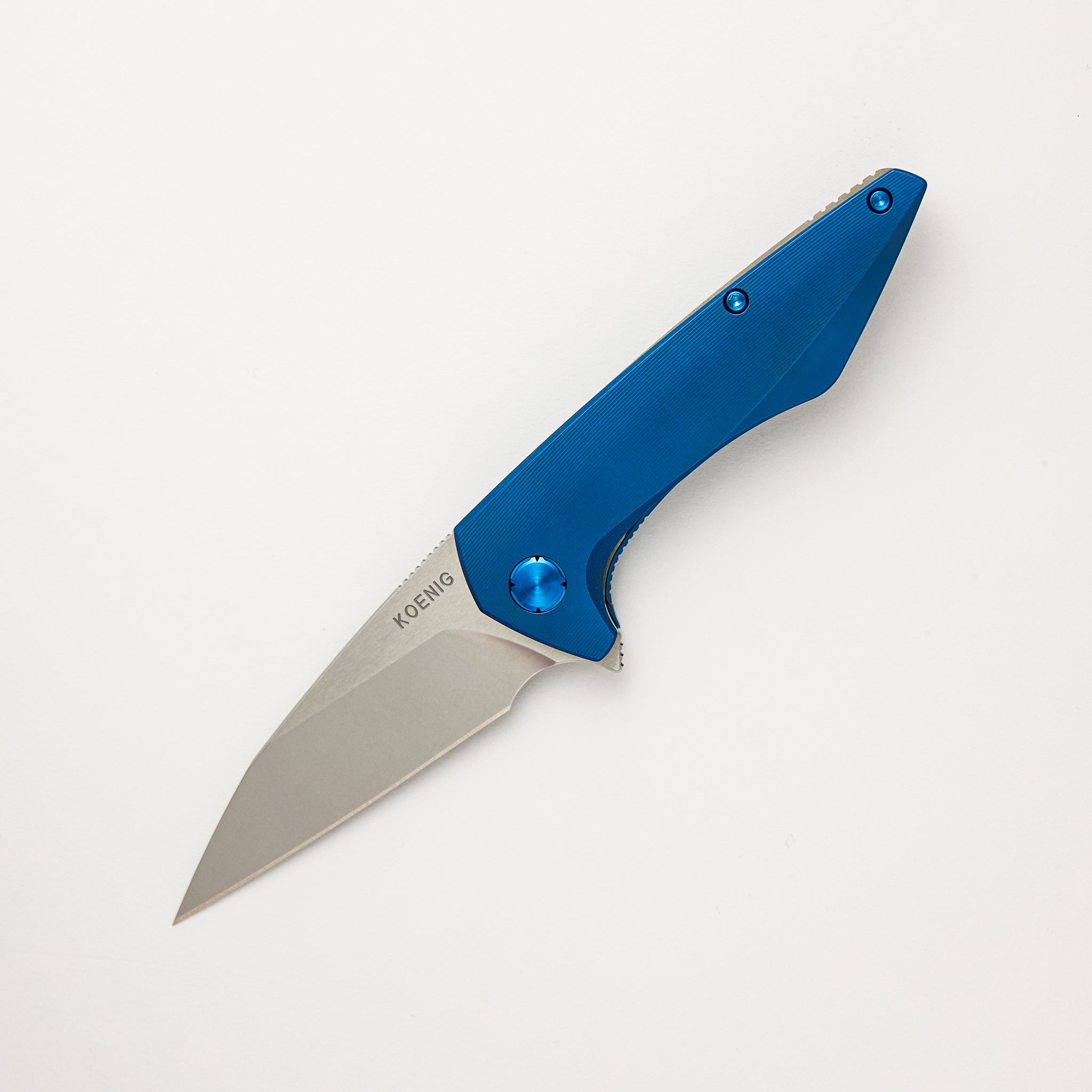 Koenig Knives Mini Goblin - Blue Smooth Titanium Handle - Brightwashed W/ Polished Flats M390 Blade