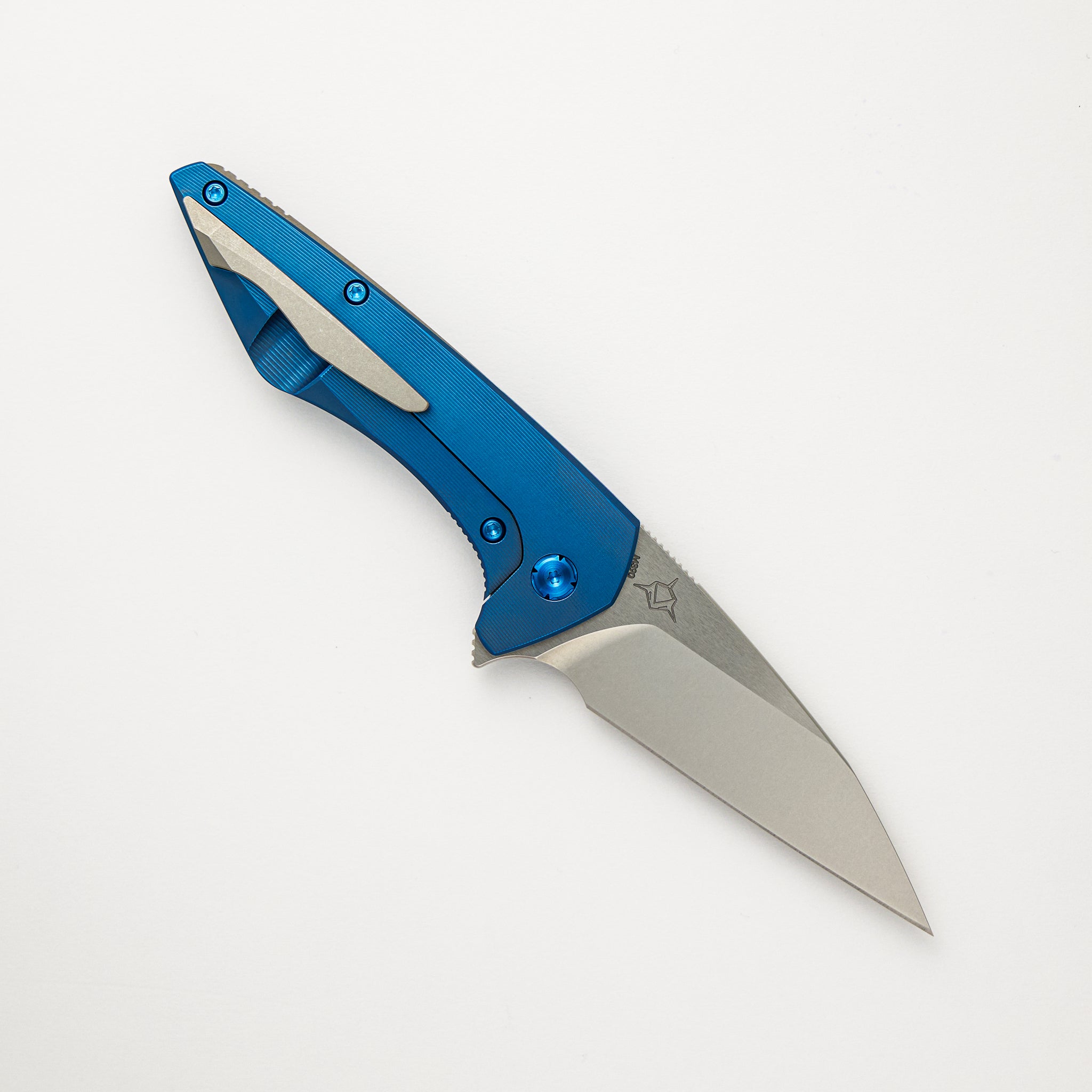 Koenig Knives Mini Goblin - Blue Smooth Titanium Handle - Brightwashed W/ Polished Flats M390 Blade