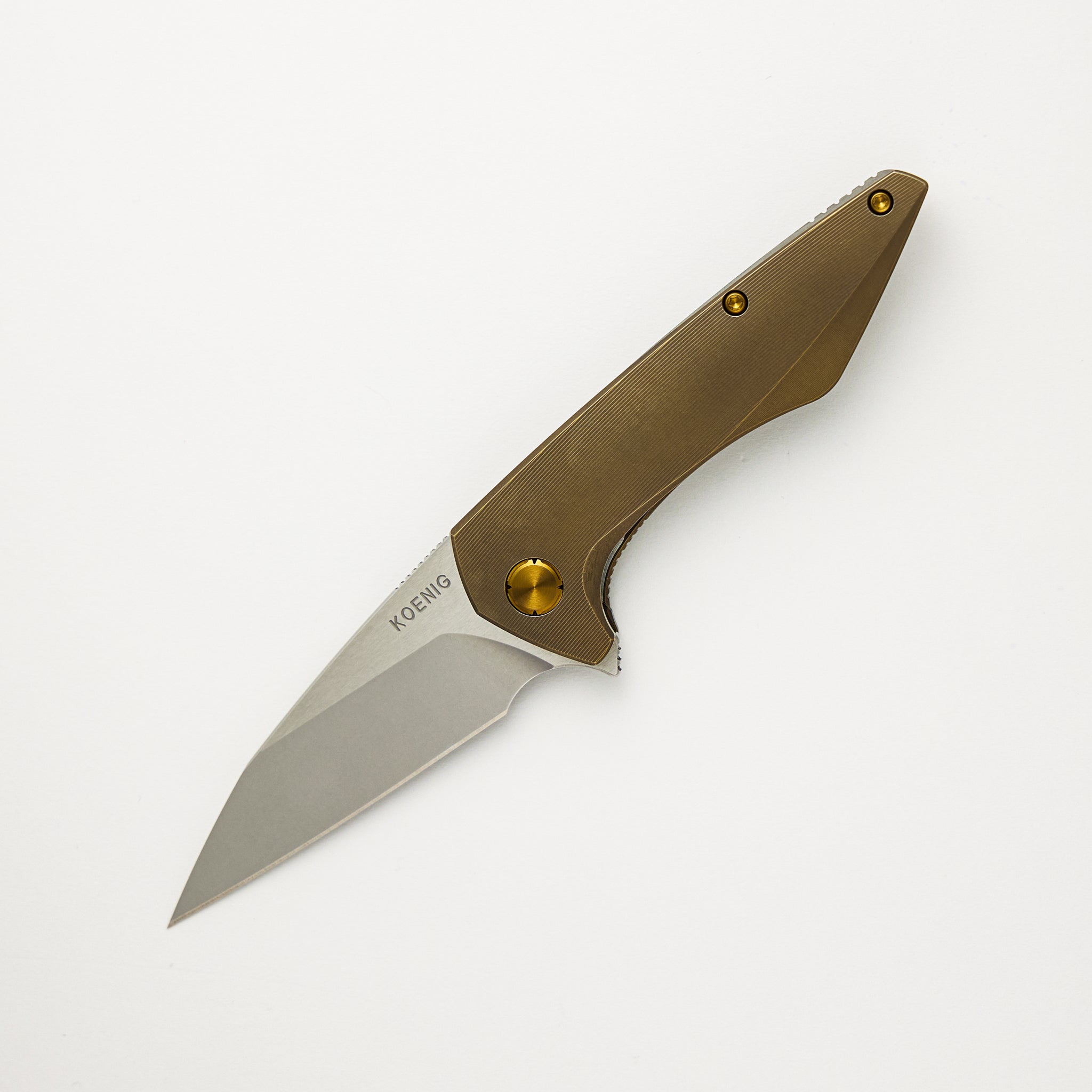 Koenig Knives Mini Goblin - Bronze Smooth Titanium Handle - Brightwashed W/ Polished Flats M390 Blade