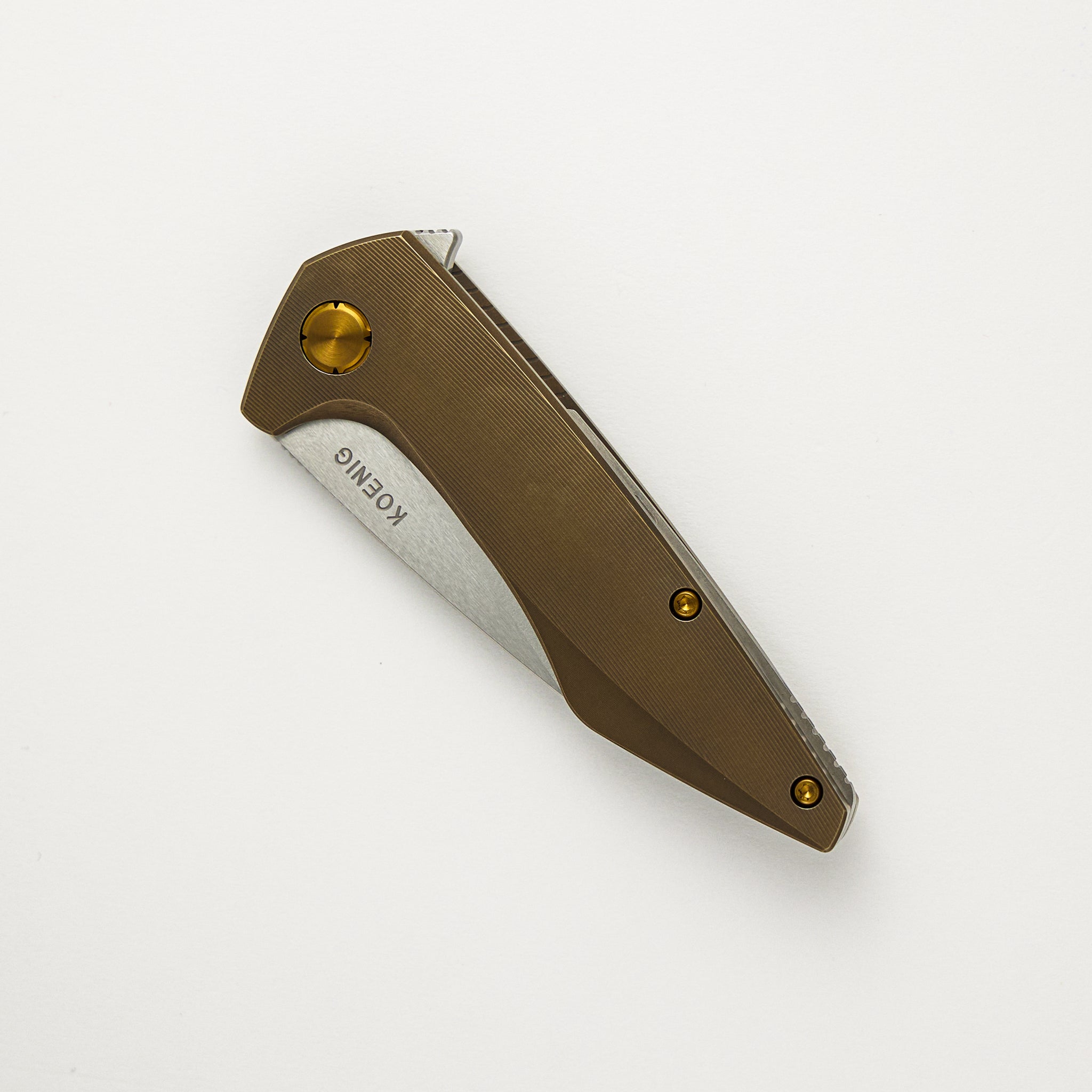 Koenig Knives Mini Goblin - Bronze Smooth Titanium Handle - Brightwashed W/ Polished Flats M390 Blade