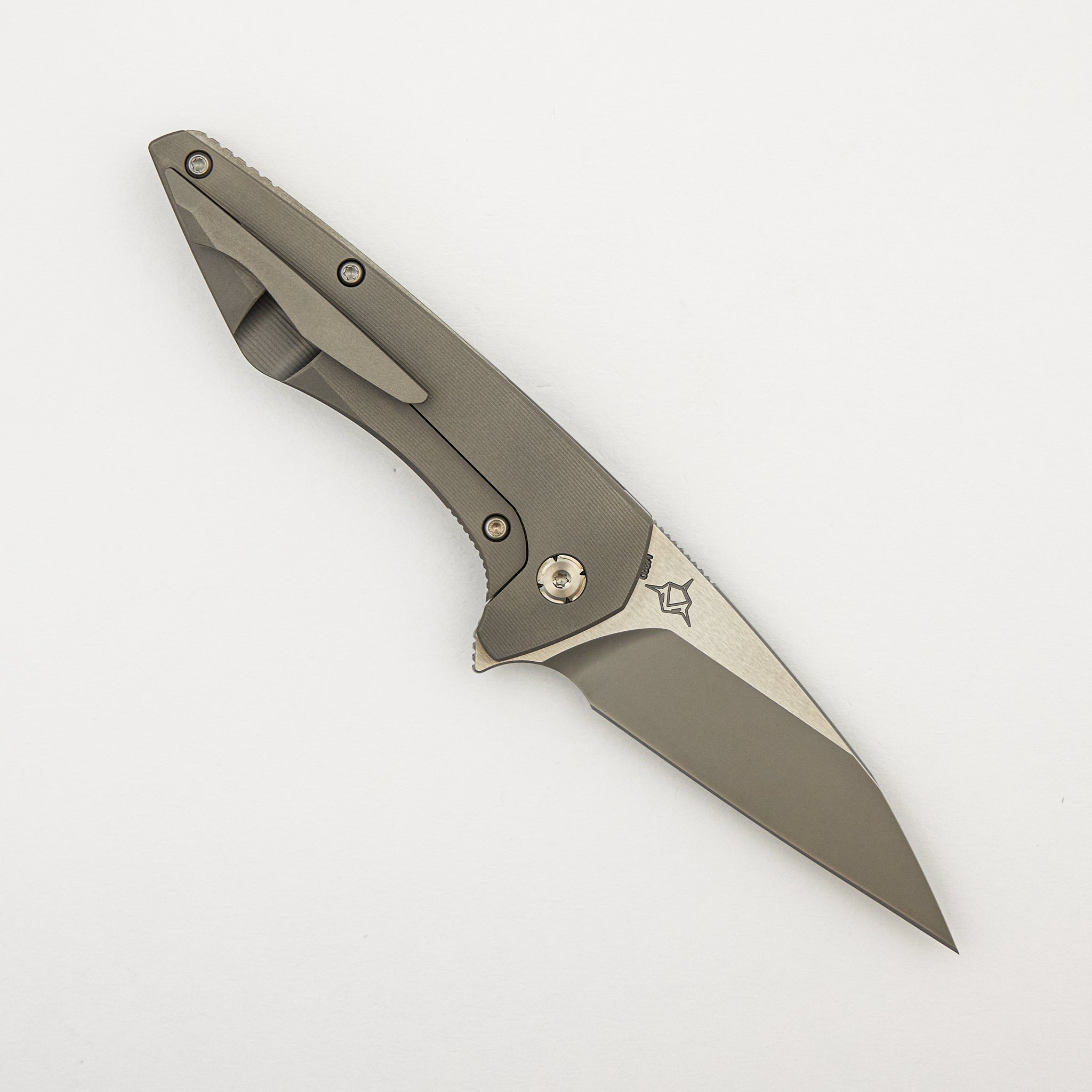 Mini Goblin - Smooth Titanium Handle - Silver Hardware - Burnished w/ Polished Flats M390 Blade