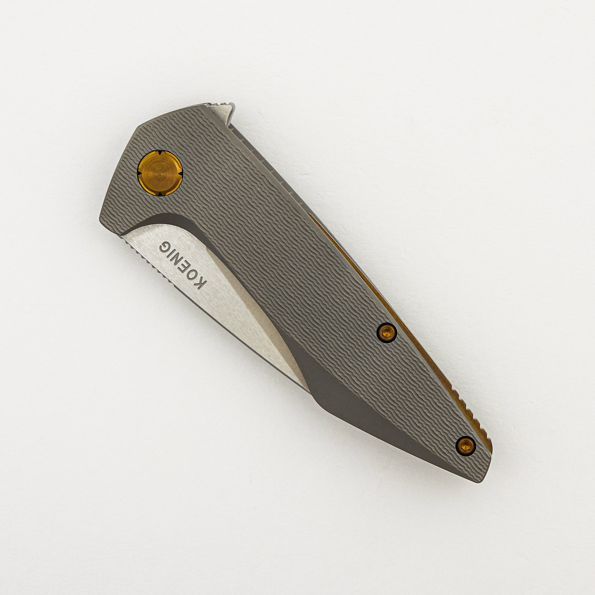 Mini Goblin - PCF Pattern Titanium Handle - Bronze Hardware - Burnished w/ Polished Flats M390 Blade