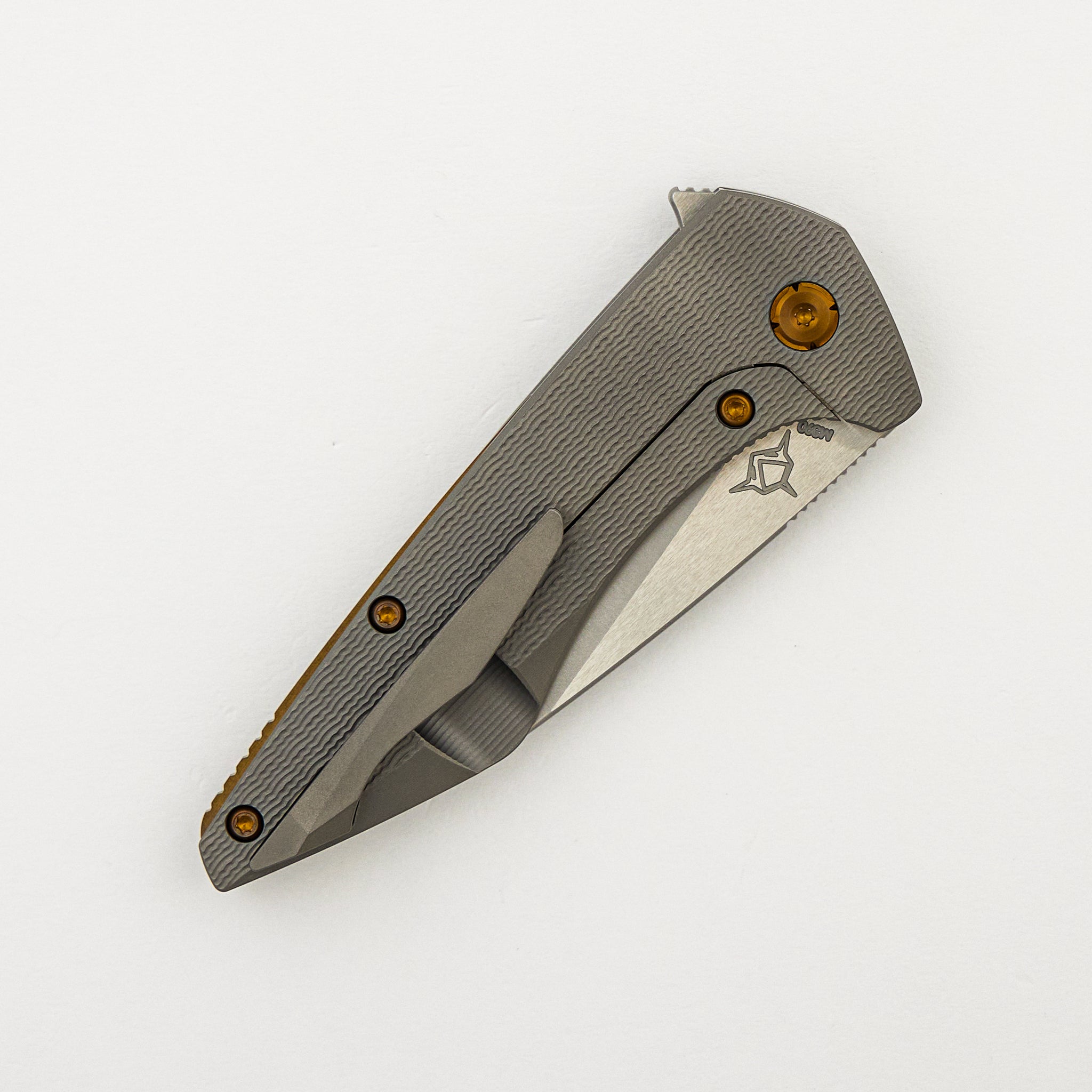Mini Goblin - PCF Pattern Titanium Handle - Bronze Hardware - Burnished w/ Polished Flats M390 Blade
