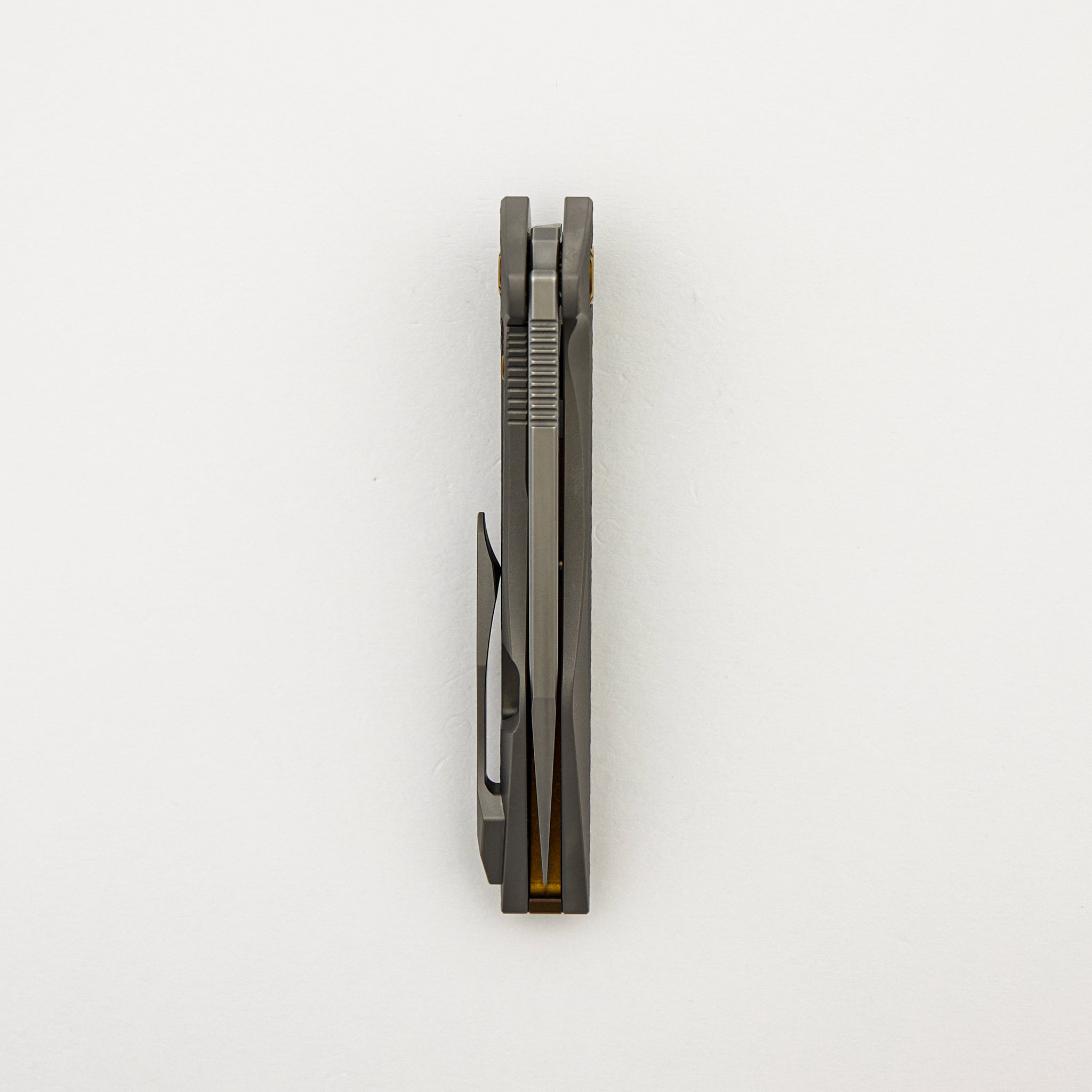 Mini Goblin - PCF Pattern Titanium Handle - Bronze Hardware - Burnished w/ Polished Flats M390 Blade