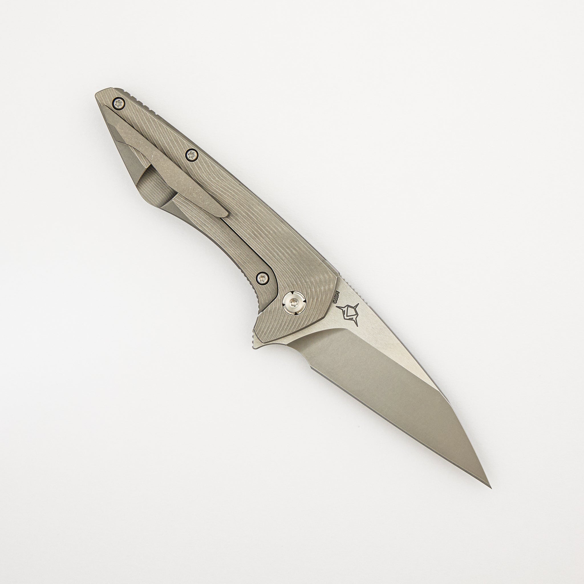 Mini Goblin - Sea Pattern Titanium Handle - Burnished W/ Polished Flats M390 Blade