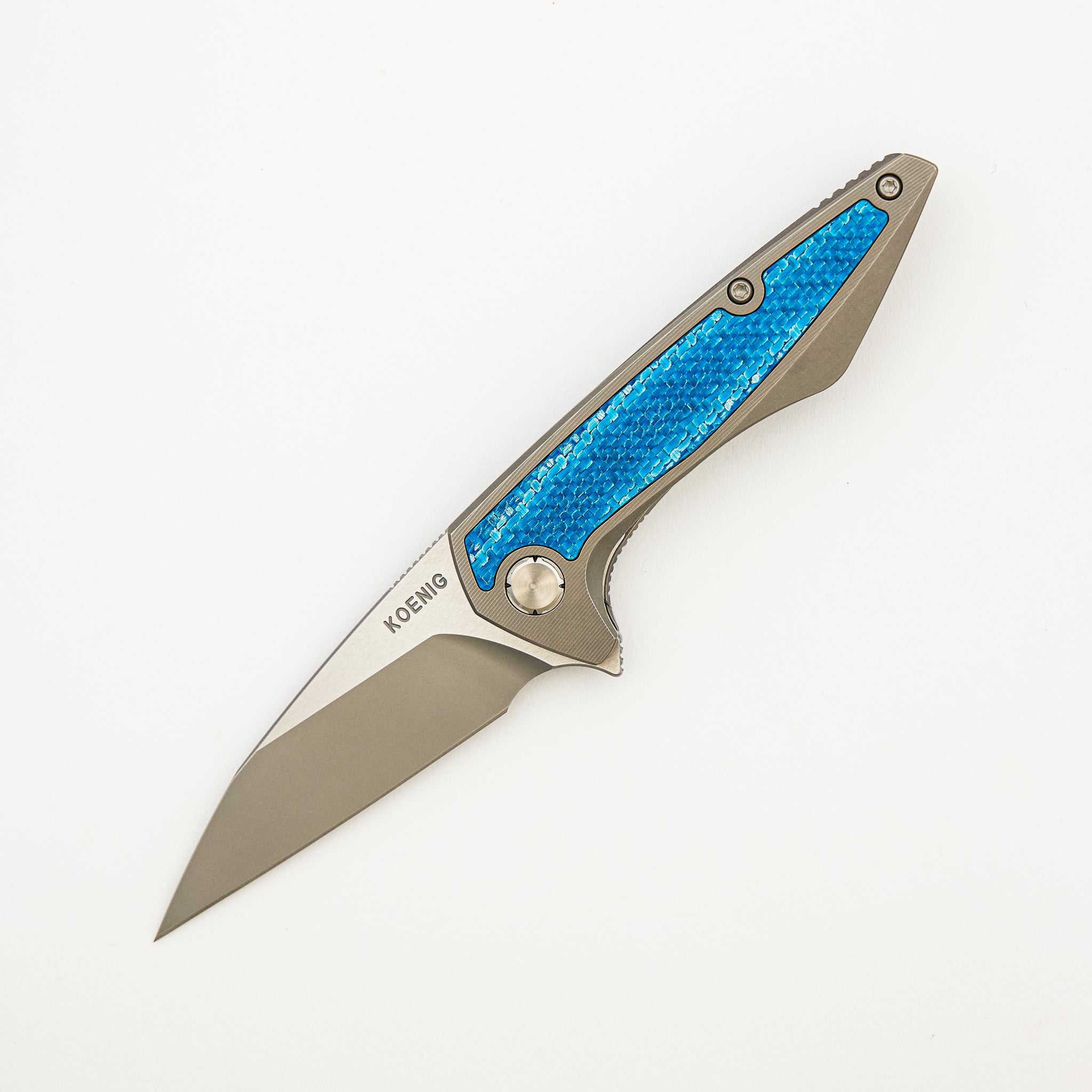 Mini Goblin - Smooth Titanium W/ Aqua Teal Twill Inlay Handle - Silver Hardware - Burnished W/ Polished Flats M390 Blade