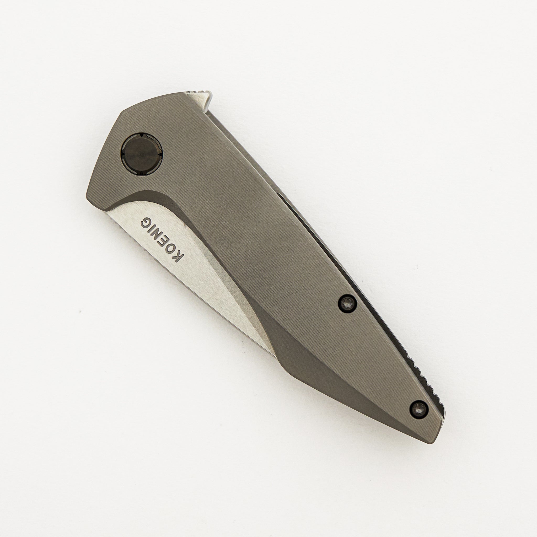 Mini Goblin - Smooth Titanium Handle - DLC Hardware - Brightwashed W/ Polished Flats M390 Blade