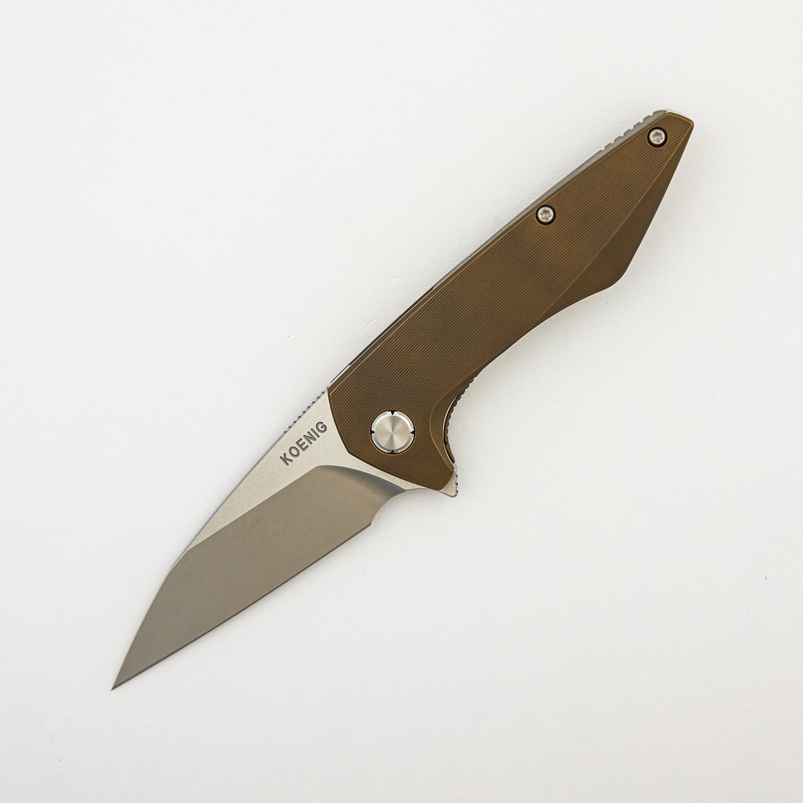 Mini Goblin - Bronze Smooth Titanium Handle - Silver Hardware - Brightwashed w/ Polished Flats M390 Blade