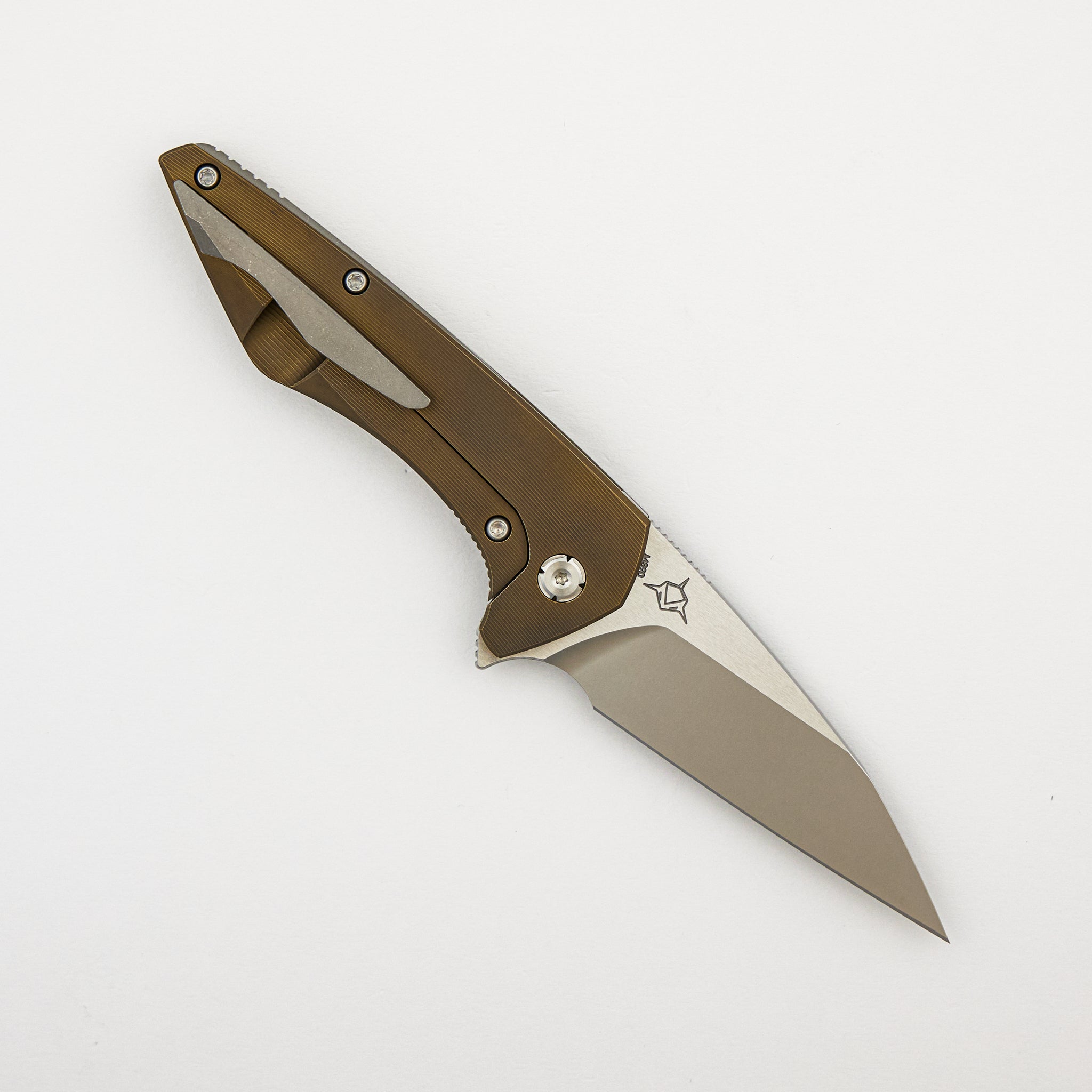 Mini Goblin - Bronze Smooth Titanium Handle - Silver Hardware - Brightwashed w/ Polished Flats M390 Blade