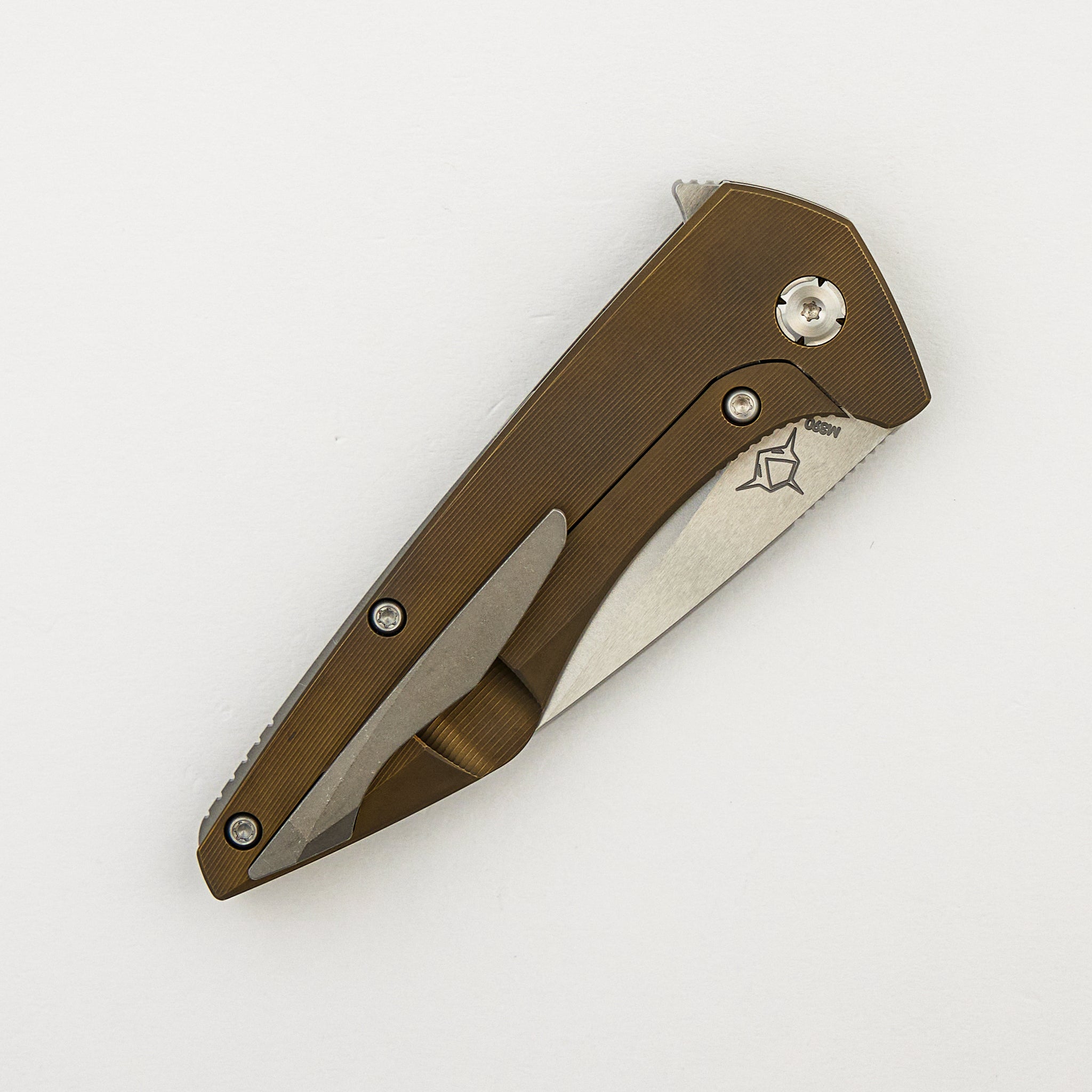 Mini Goblin - Bronze Smooth Titanium Handle - Silver Hardware - Brightwashed w/ Polished Flats M390 Blade
