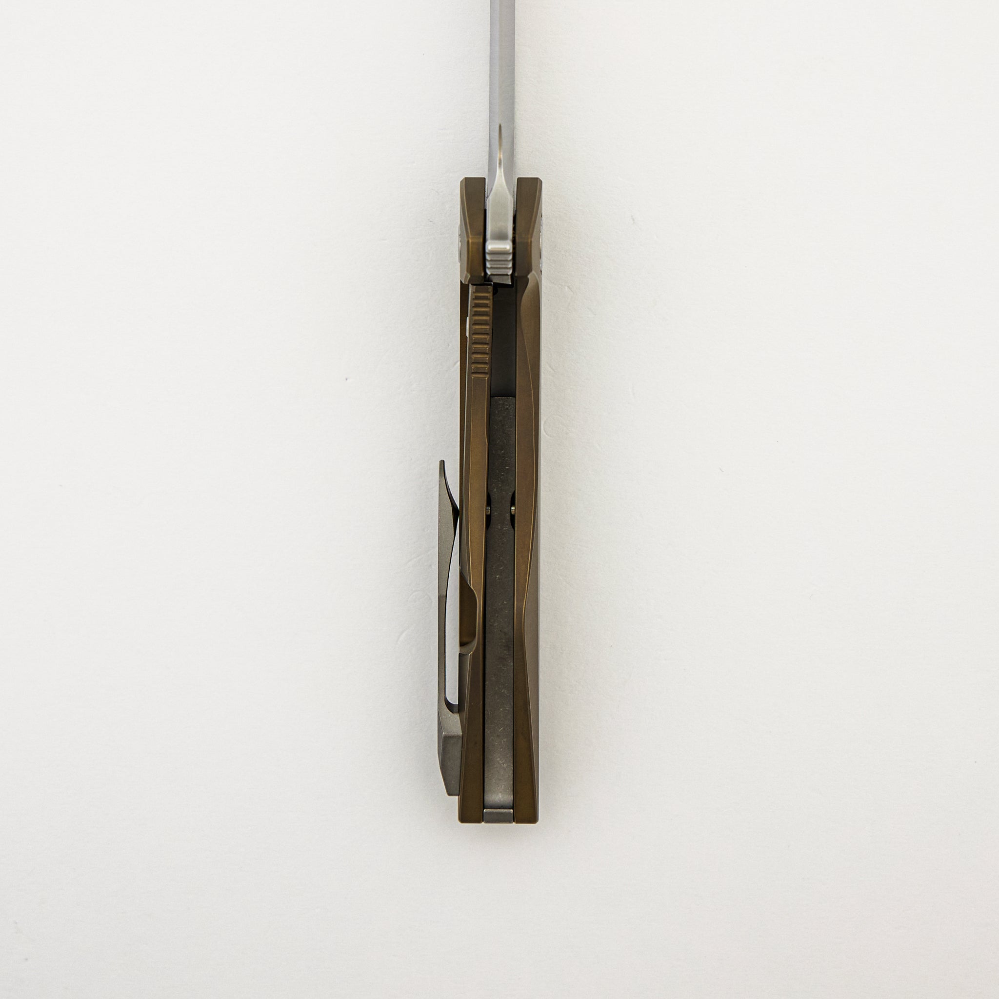 Mini Goblin - Bronze Smooth Titanium Handle - Silver Hardware - Brightwashed w/ Polished Flats M390 Blade