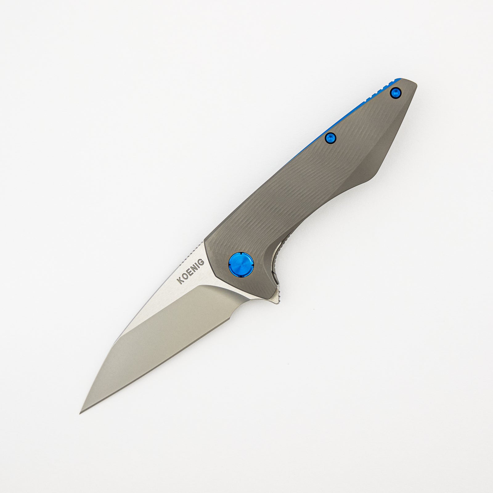Mini Goblin - Sea Pattern Titanium Handle - Brightwashed W/ Polished Flats M390 Blade - Blue Hardware