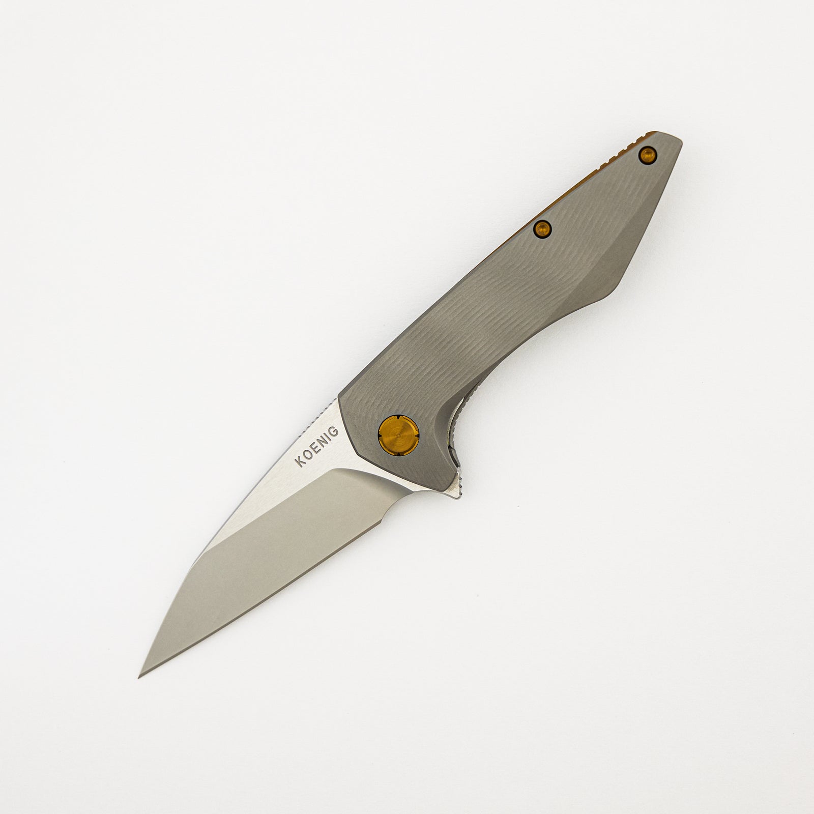 Mini Goblin - Sea Pattern Titanium Handle - Brightwashed W/ Polished Flats M390 Blade - Bronze Hardware