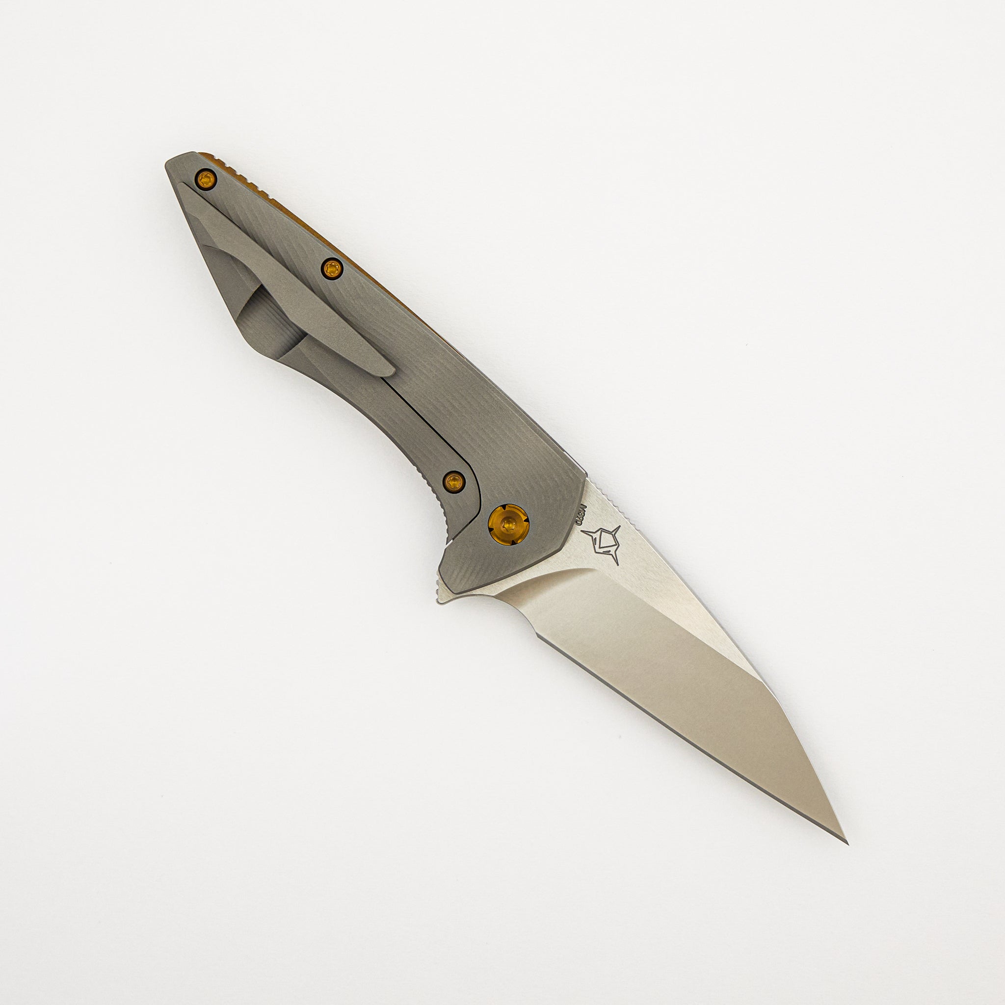 Mini Goblin - Sea Pattern Titanium Handle - Brightwashed W/ Polished Flats M390 Blade - Bronze Hardware