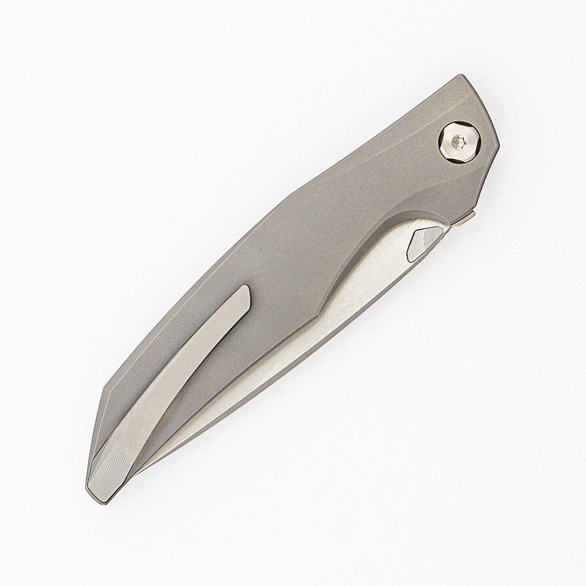 Xenon - Smooth Titanium Handle - Silver Hardware - Burnished W/ Polished Flats M390 Blade