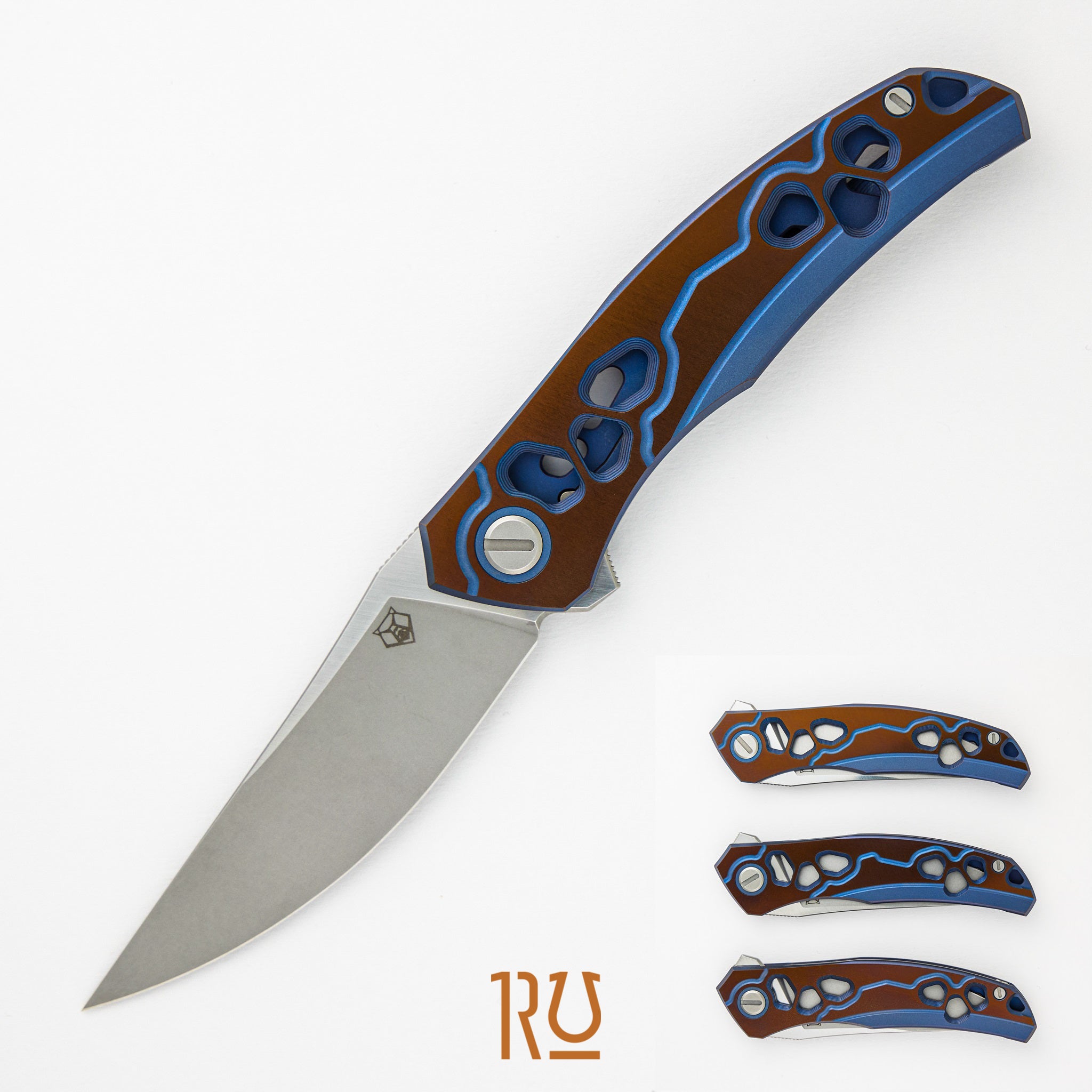 Shirogorov Knives / Alexey Konygin Quantum “Cybonic Plague” – Cromax PM Blade - Blue/Bronze – MRBS - Completed