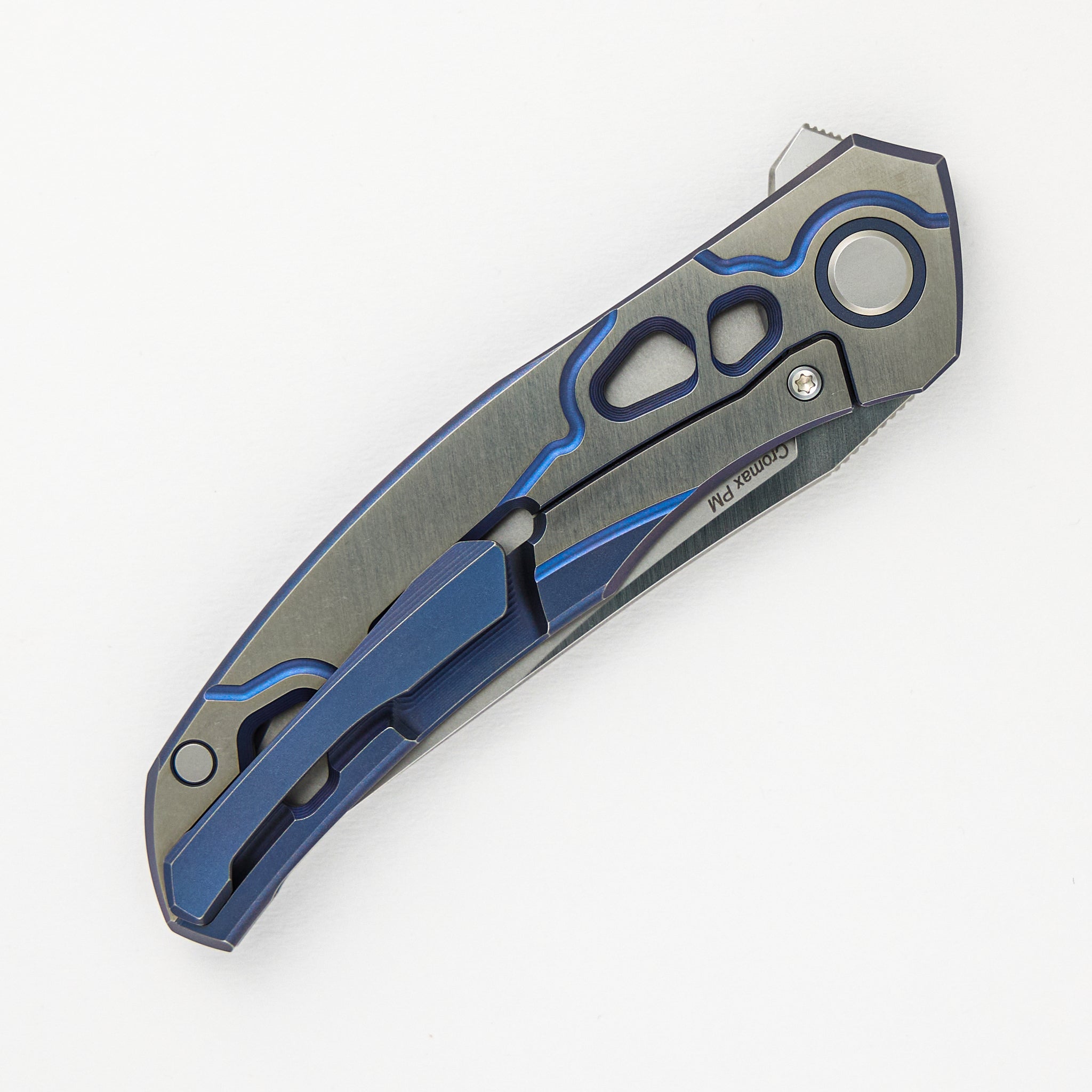 Shirogorov Knives / Alexey Konygin Quantum “Cybonic Plague” – Cromax PM Blade - Satin/Blue – MRBS - Completed