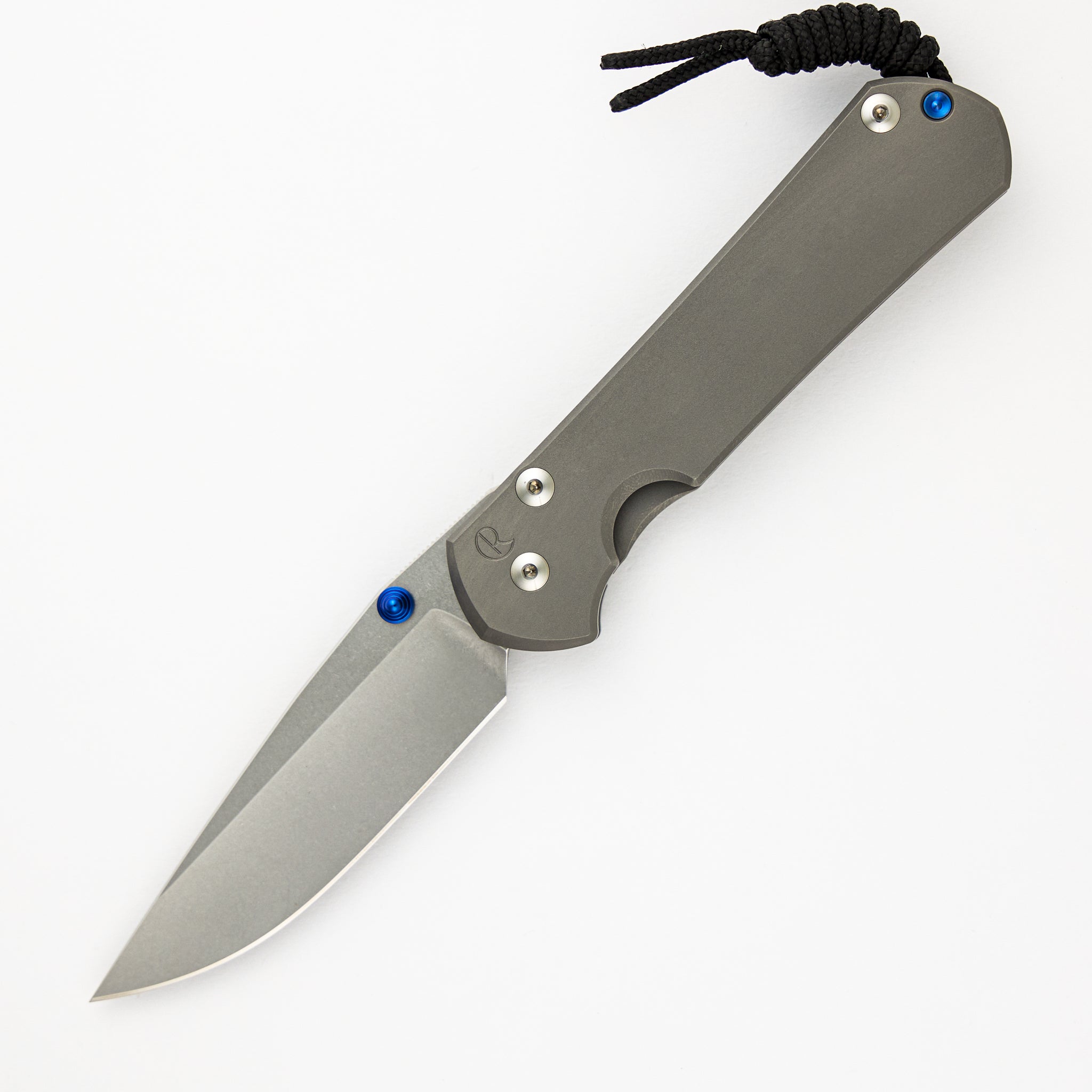 Chris Reeve Large Sebenza 31 - Glass Blasted - Drop Point CPM MagnaCut Blade - Blue Double Thumb Lugs