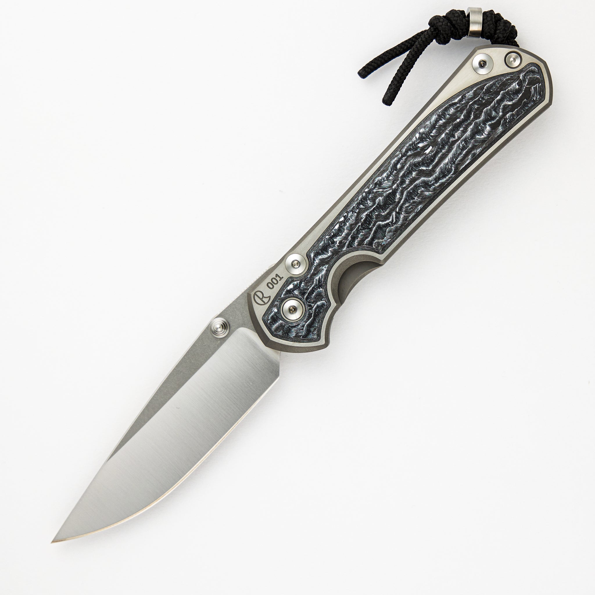 Chris Reeve Large Sebenza 31 - White CarboTi Inlay - Polished Drop Point CPM MagnaCut Blade - Silver Double Lugs - Completed