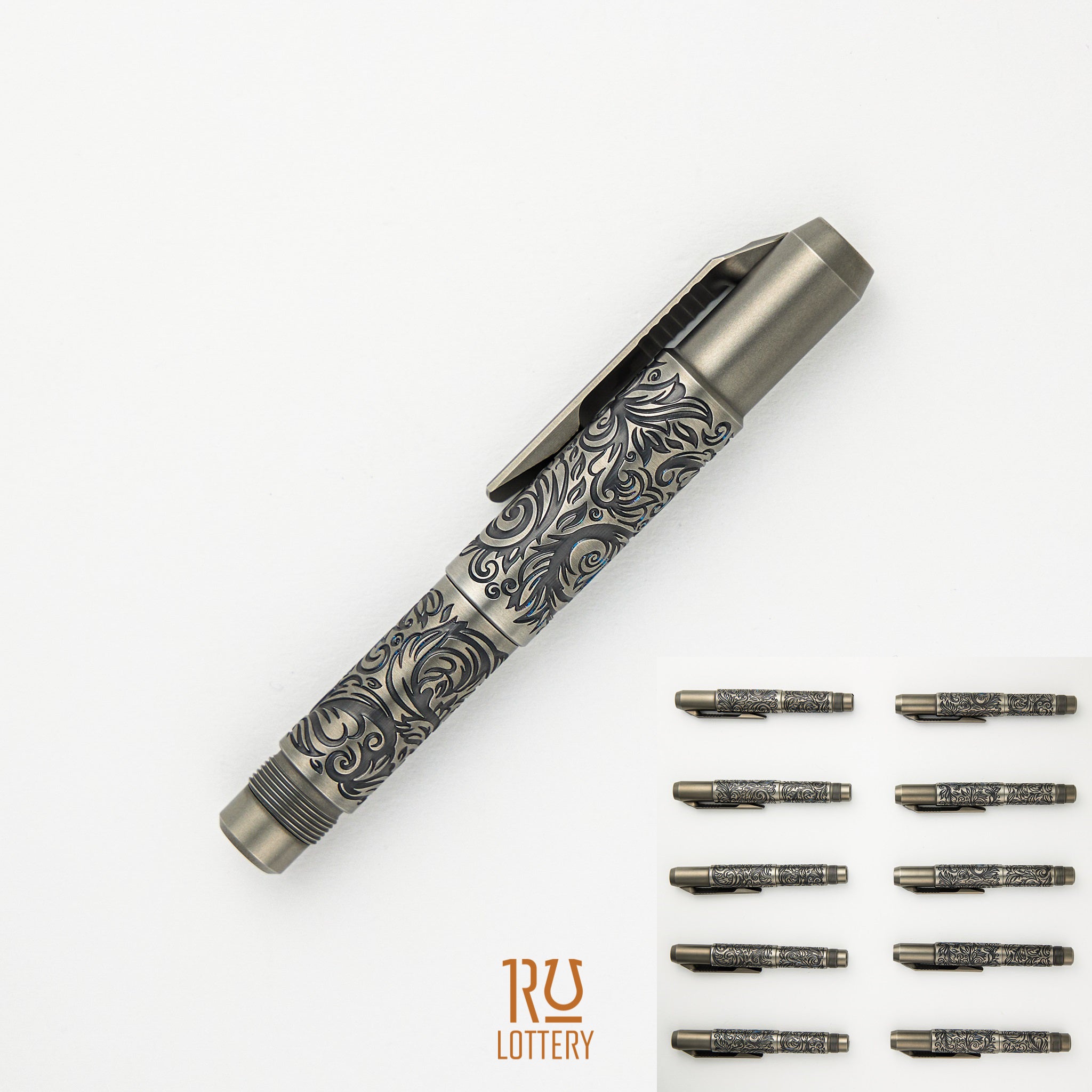 Shirogorov Knives / Ti2 Design Titanium Tool Pen - "Scroll" Engraved - Completed