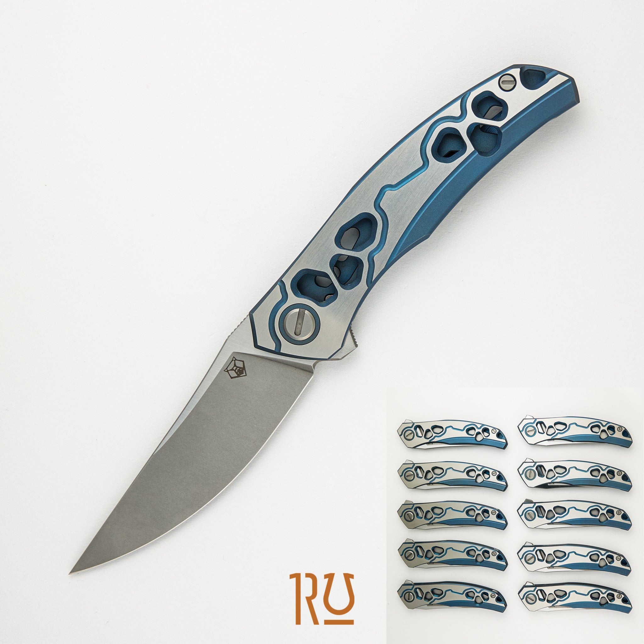 Shirogorov Knives / Alexey Konygin Quantum “Cybonic Plague” – Cromax PM Blade - Satin/Blue – MRBS