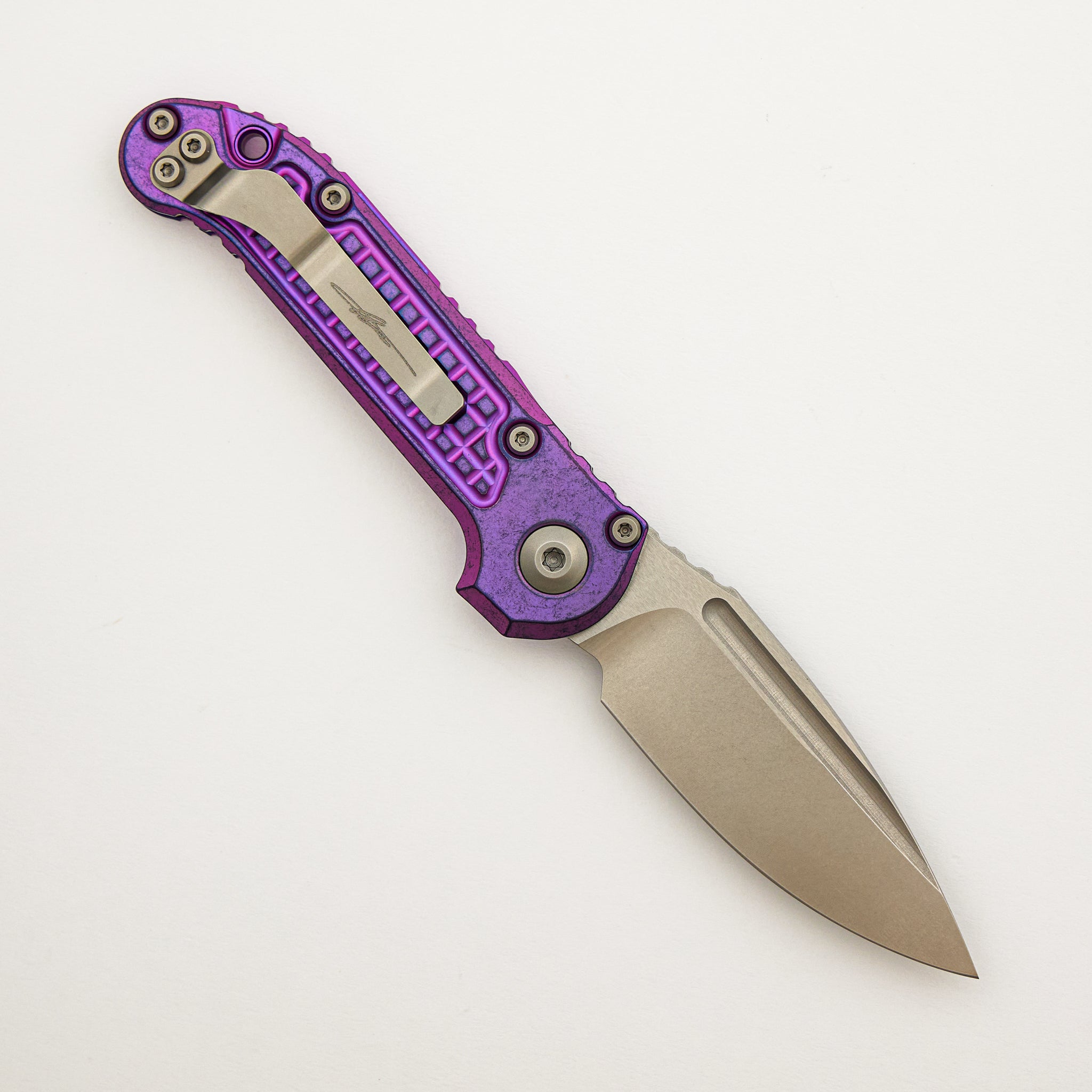 "Marfione Select" L.U.D.T. Clip Point Stonewash Finish Purple Haze Anodized Frag Pattern Titanium W/ Purple Accent 1135-10FRMS5