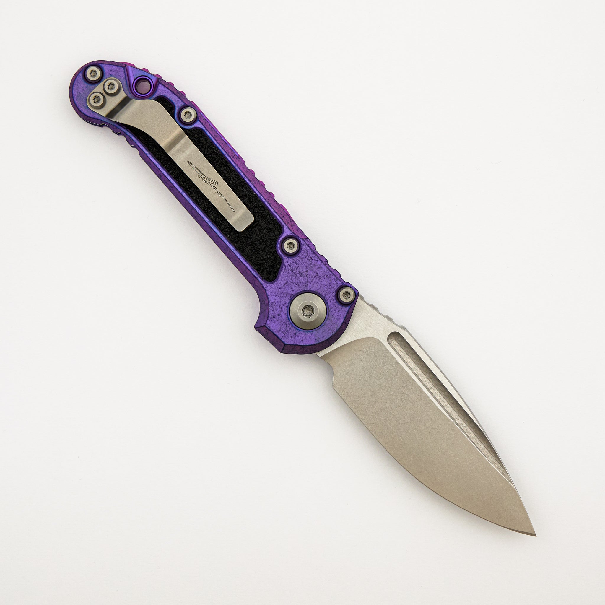 "Marfione Select" L.U.D.T. Clip Point Stonewash Finish Purple Haze Anodized Titanium W/ Textured Inlay and Purple Accent 1135-10MS10