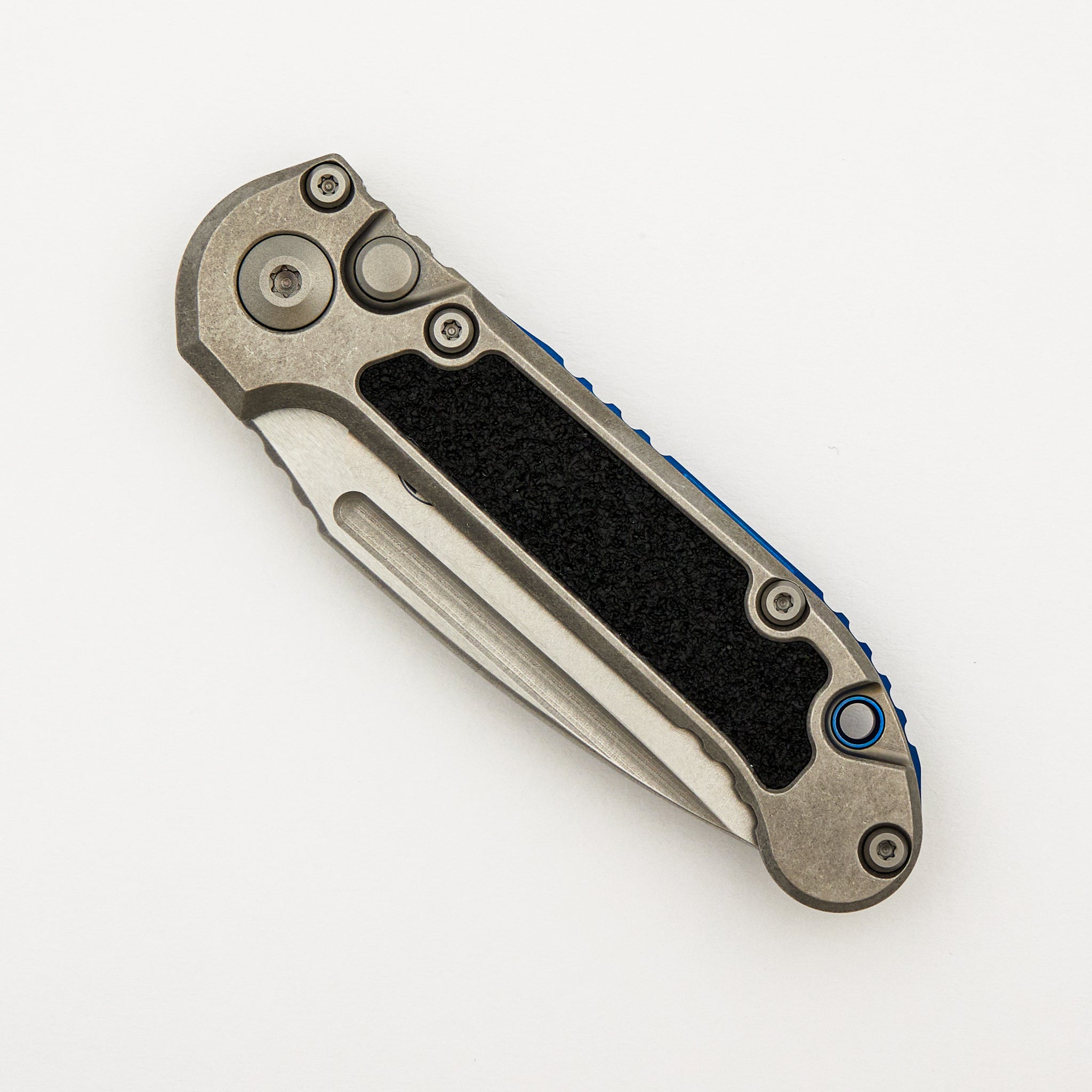 "Marfione Select" L.U.D.T. Clip Point Stonewash Finish Titanium W/ Textured Inlay and Blue Titanium Accent 1135-10MS4
