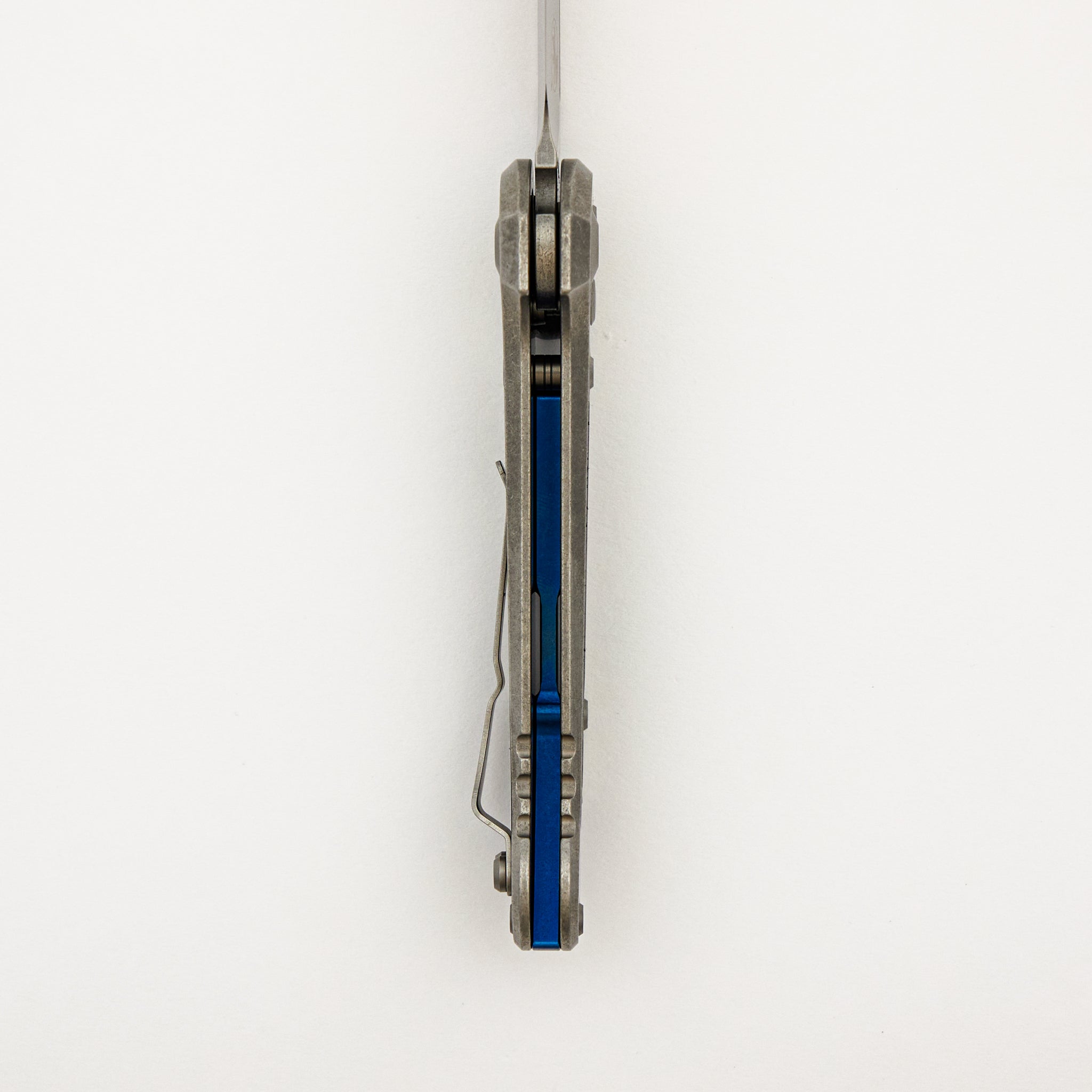 "Marfione Select" L.U.D.T. Clip Point Stonewash Finish Titanium W/ Textured Inlay and Blue Titanium Accent 1135-10MS4