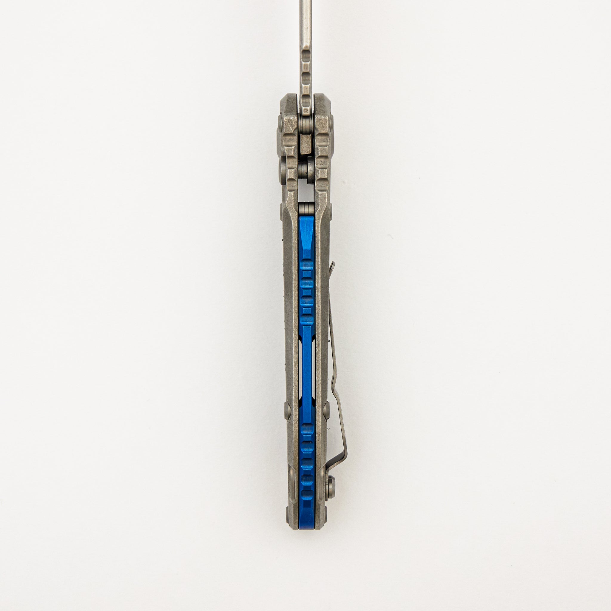 "Marfione Select" L.U.D.T. Clip Point Stonewash Finish Titanium W/ Textured Inlay and Blue Titanium Accent 1135-10MS4