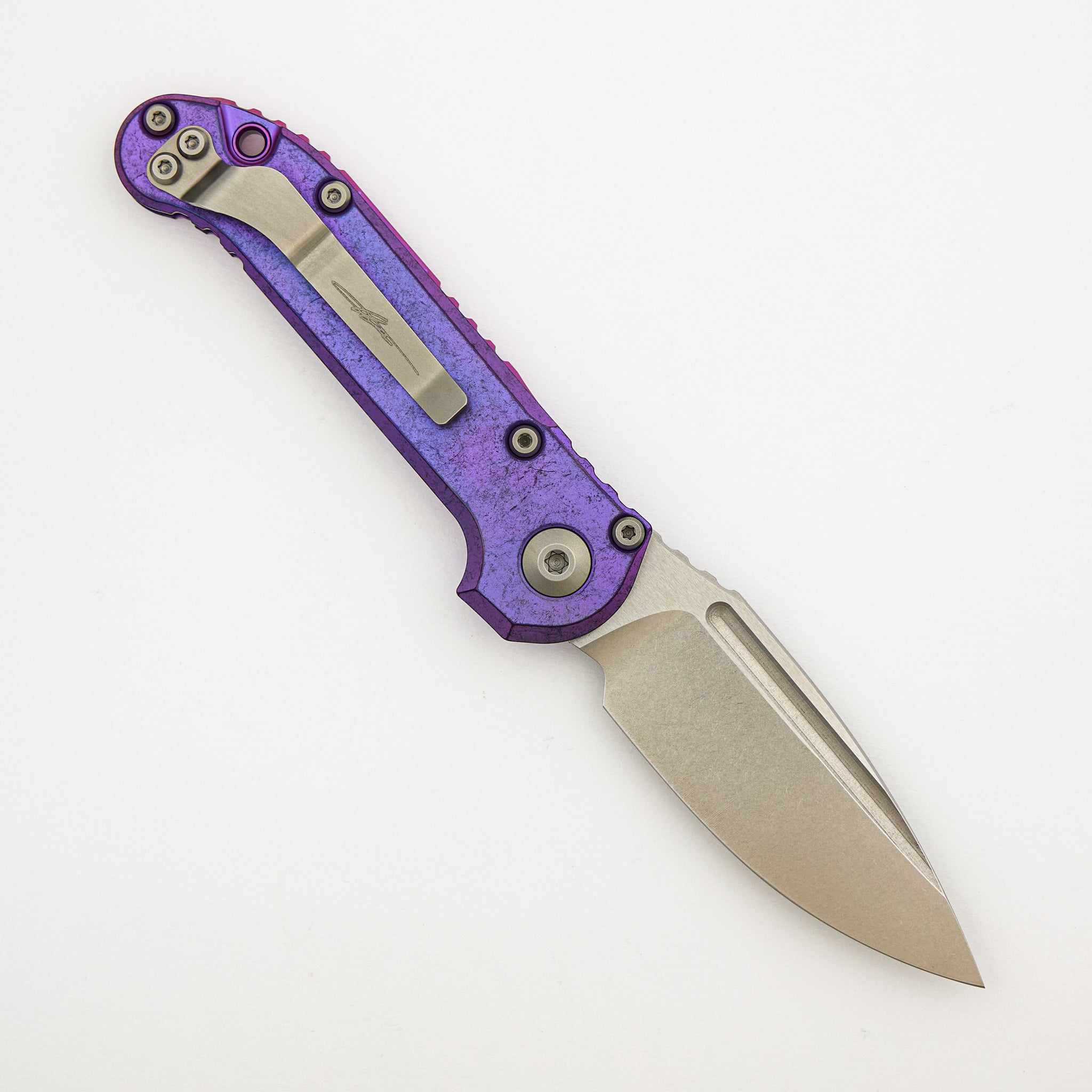 "Marfione Select" L.U.D.T. Clip Point Stonewash Finish Purple Haze Anodized Slab Side Titanium W/ Purple Accent 1135-10MS9