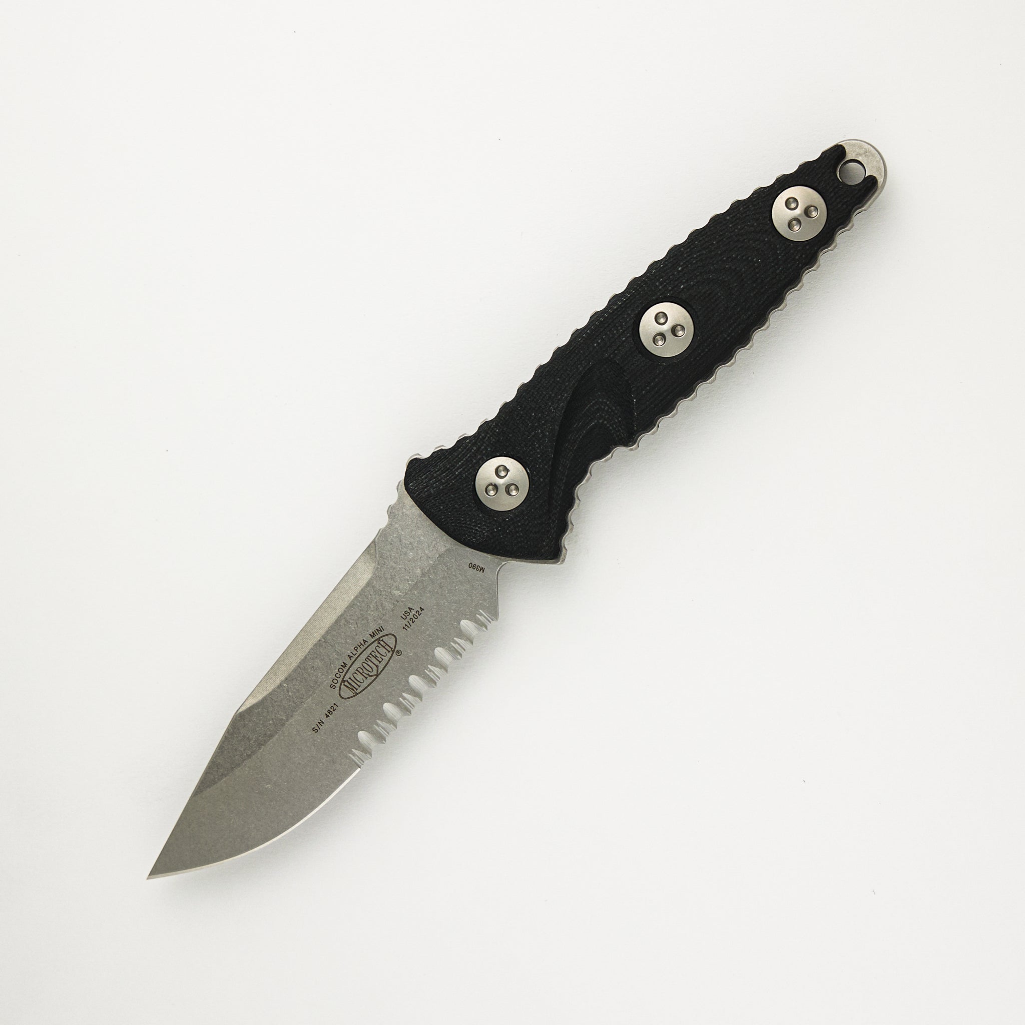 Microtech Socom Alpha Mini S/E Stonewash Partial Serrated 113M-11