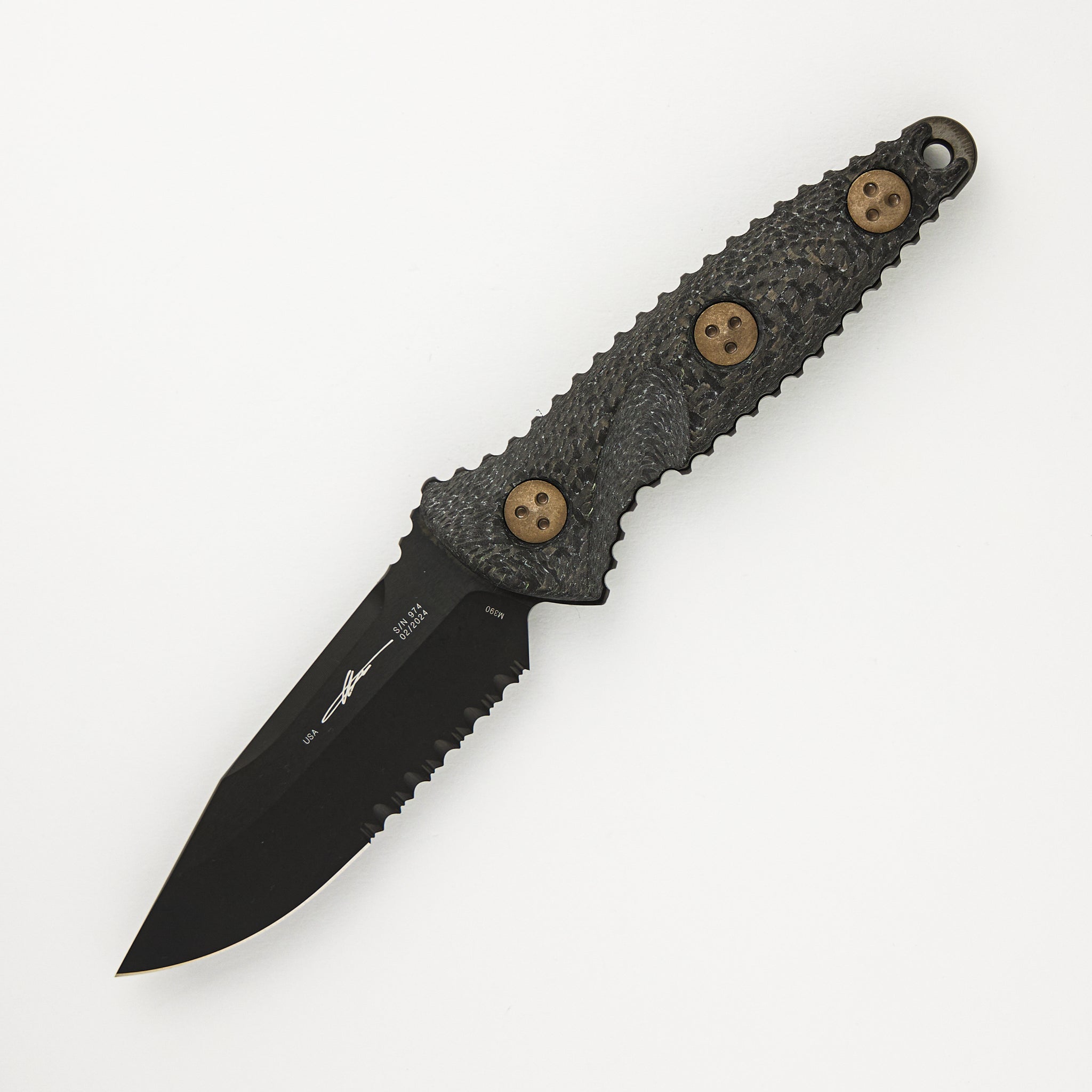 Microtech Socom Alpha Mini S/E Signature Series Carbon Fiber Handle DLC Partial Serrated 113M-2 DLCCFS