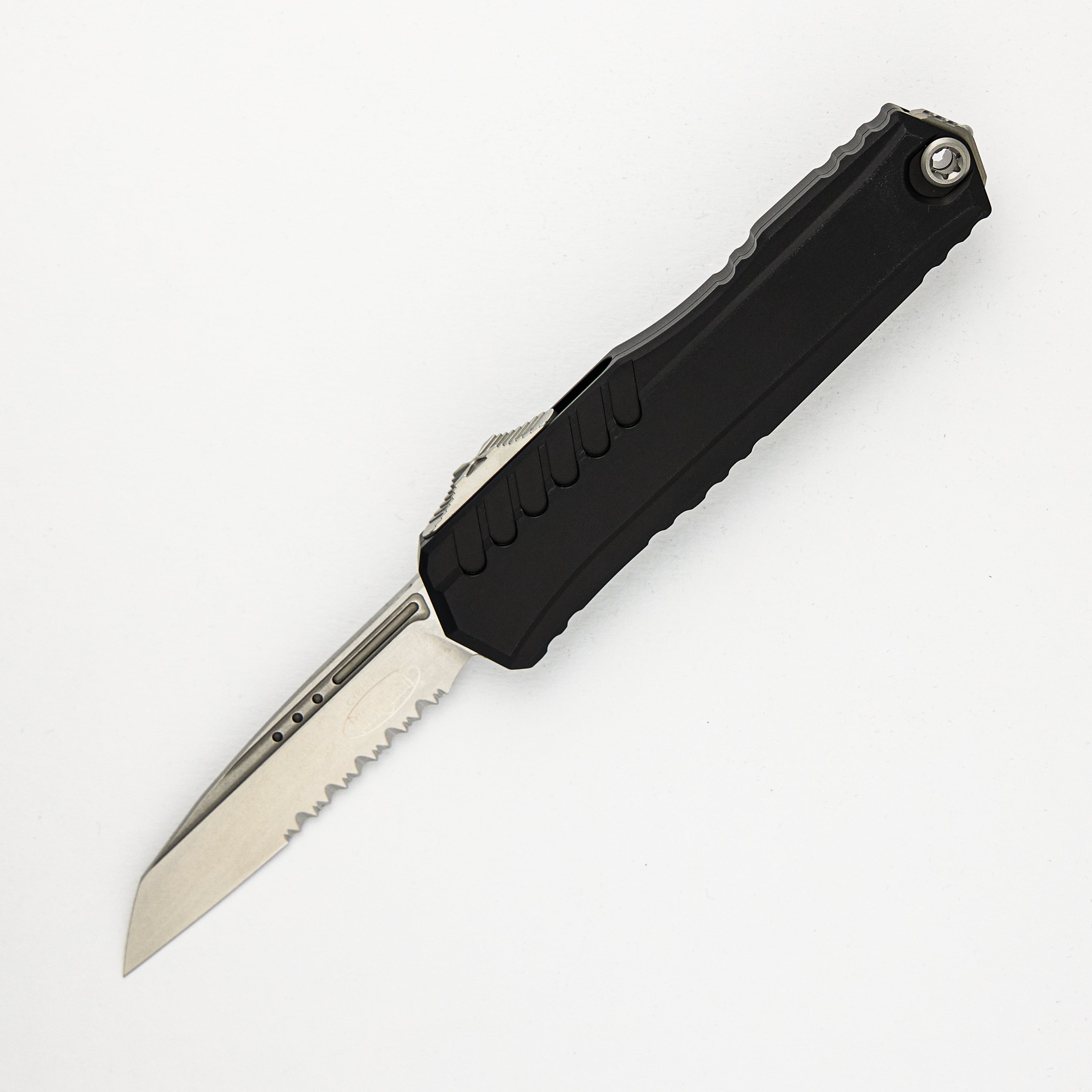 Microtech Cypher II S/E Wharncliffe Stonewash Partial Serrated Standard 1241-11