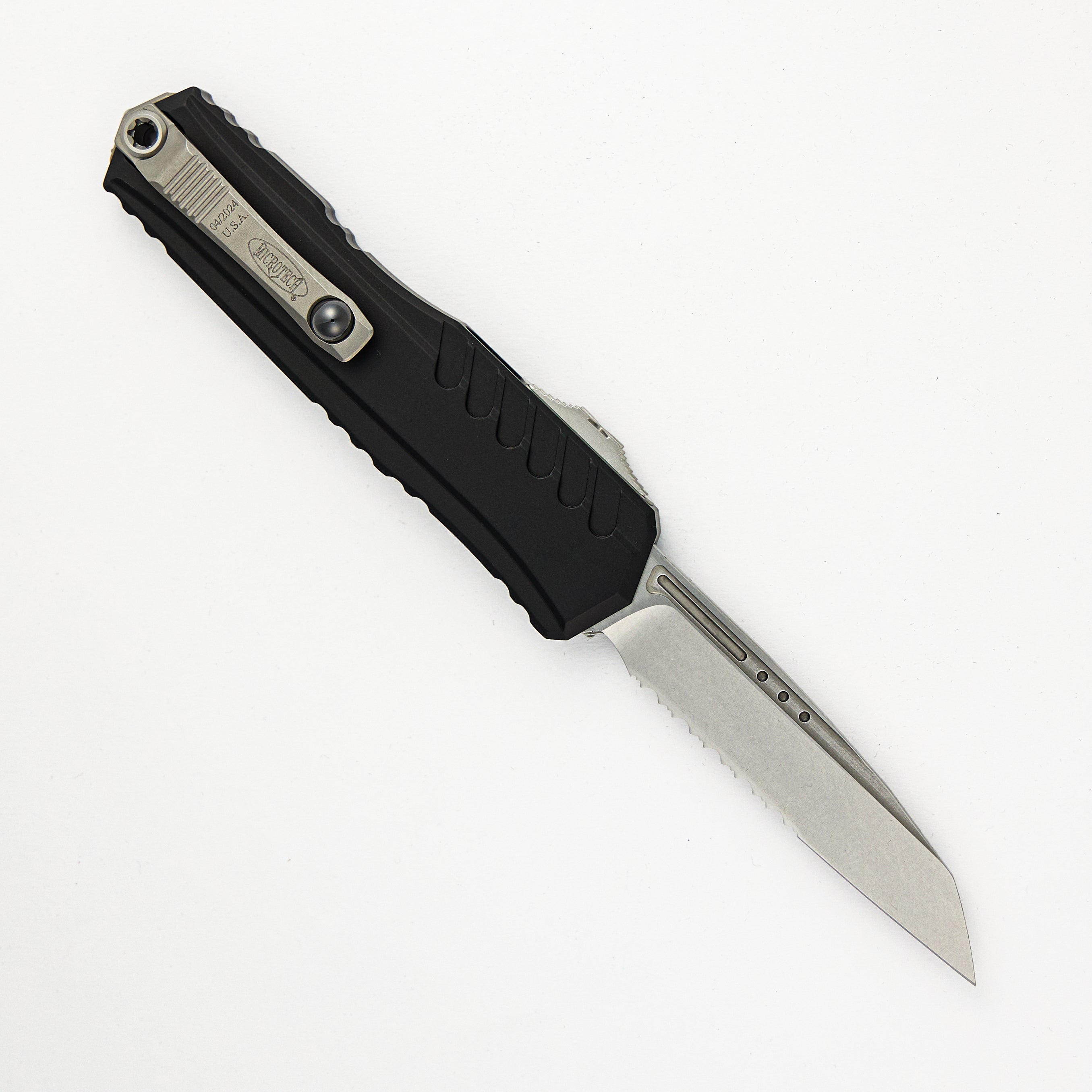 Microtech Cypher II S/E Wharncliffe Stonewash Partial Serrated Standard 1241-11
