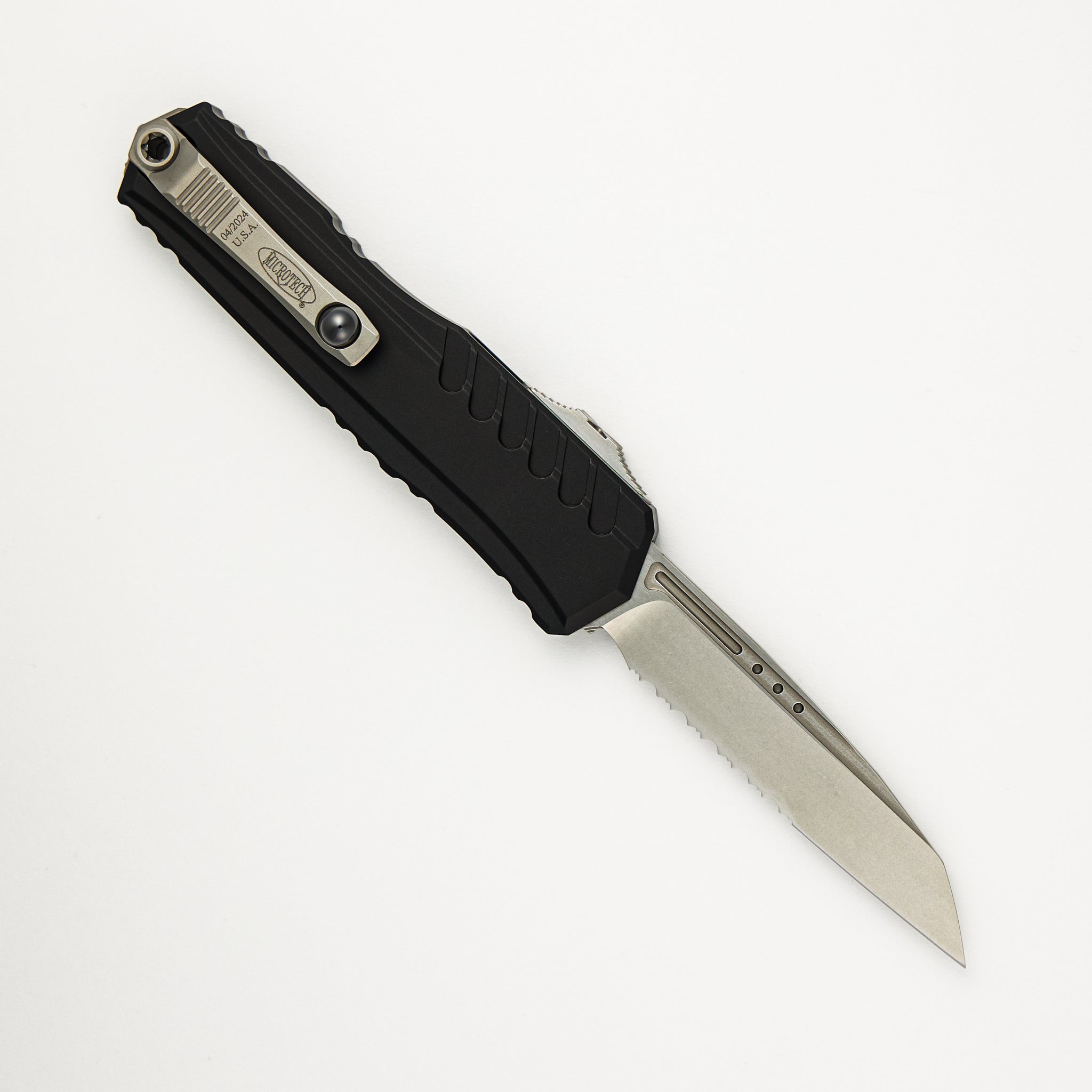 Microtech Cypher II S/E Wharncliffe Stonewash Partial Serrated Standard 1241-11