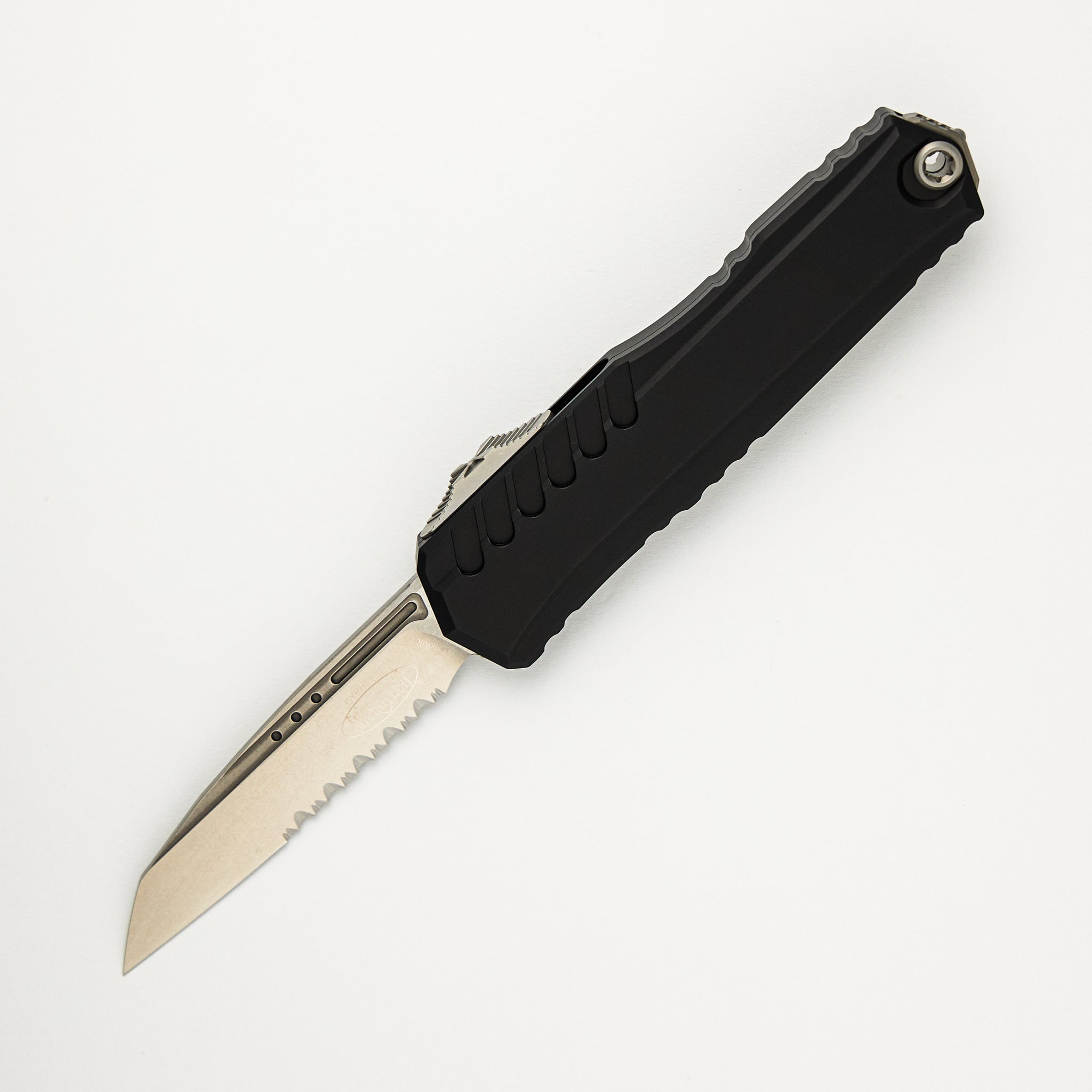 Microtech Cypher II S/E Wharncliffe Stonewash Partial Serrated Standard 1241-11