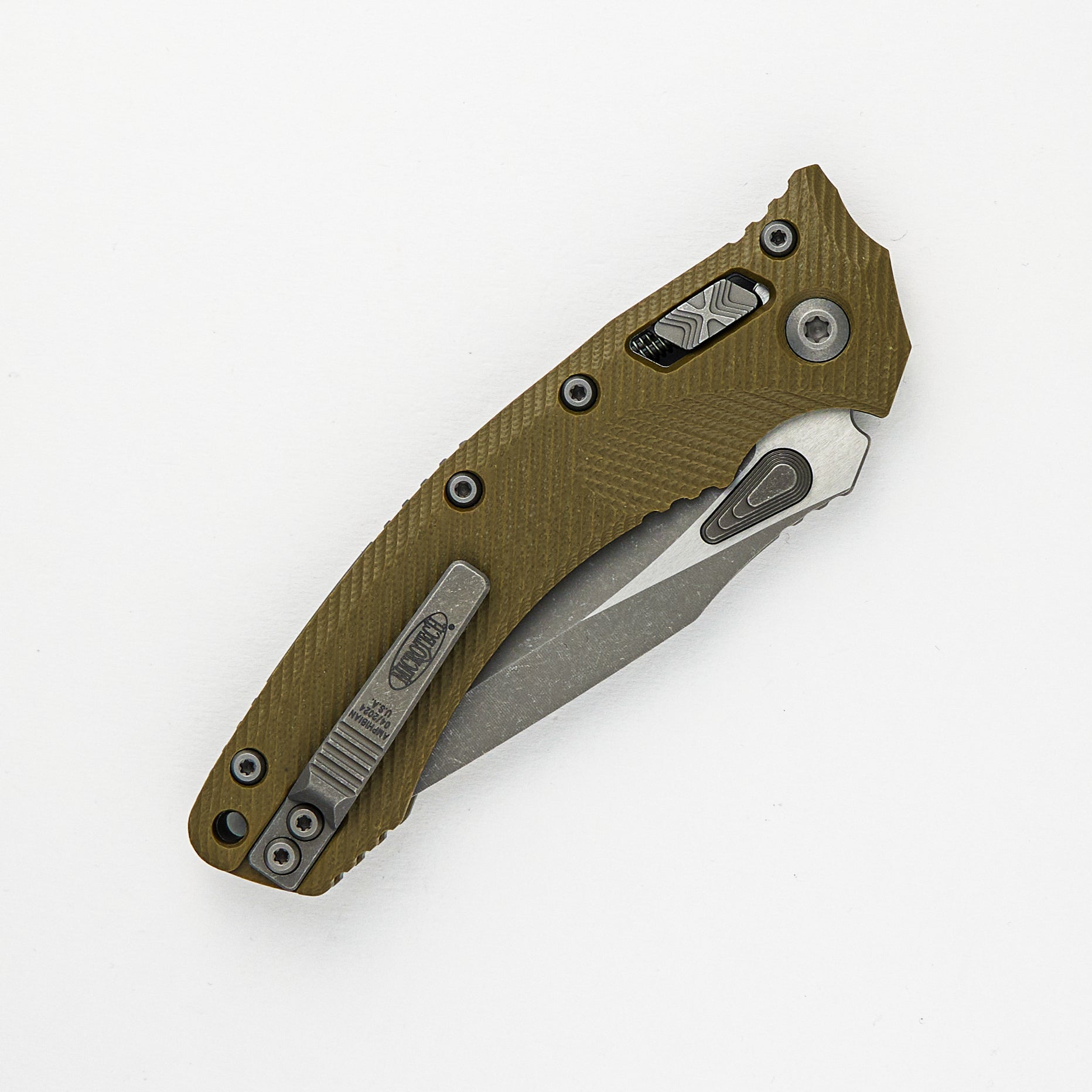 Microtech Amphibian - RAM-LOK Apocalyptic Drop Point Fluted OD Green G10 137RL-10APFLGTOD