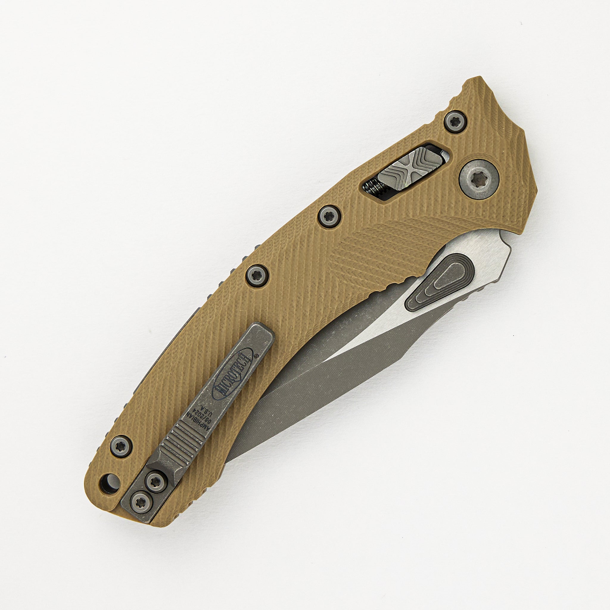 Microtech Amphibian - RAM-LOK Apocalyptic Drop Point Fluted Tan G10 137RL-10APFLGTTA