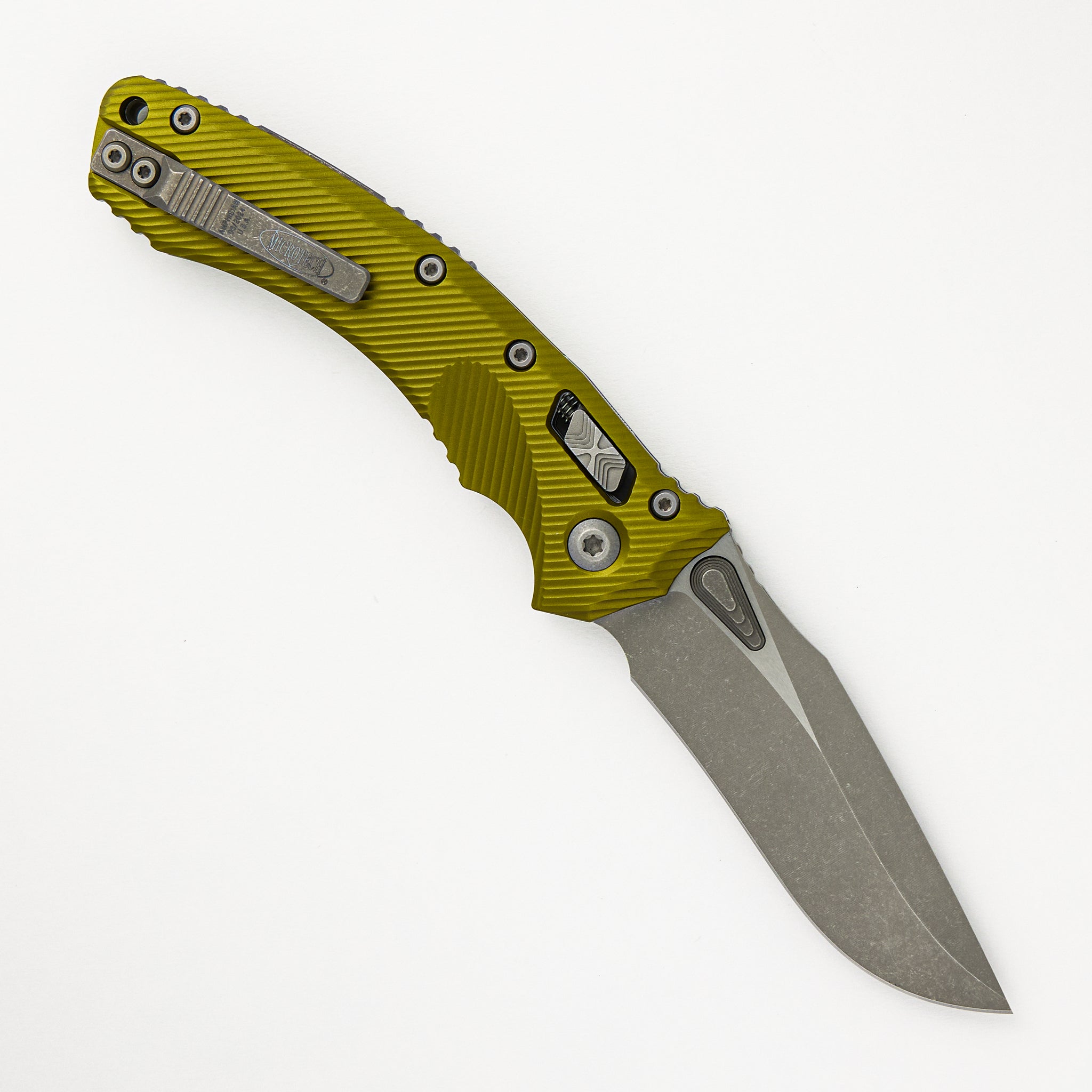 Microtech Amphibian - RAM-LOK Apocalyptic Drop Point Fluted OD Green G10 137RL-10APFLOD