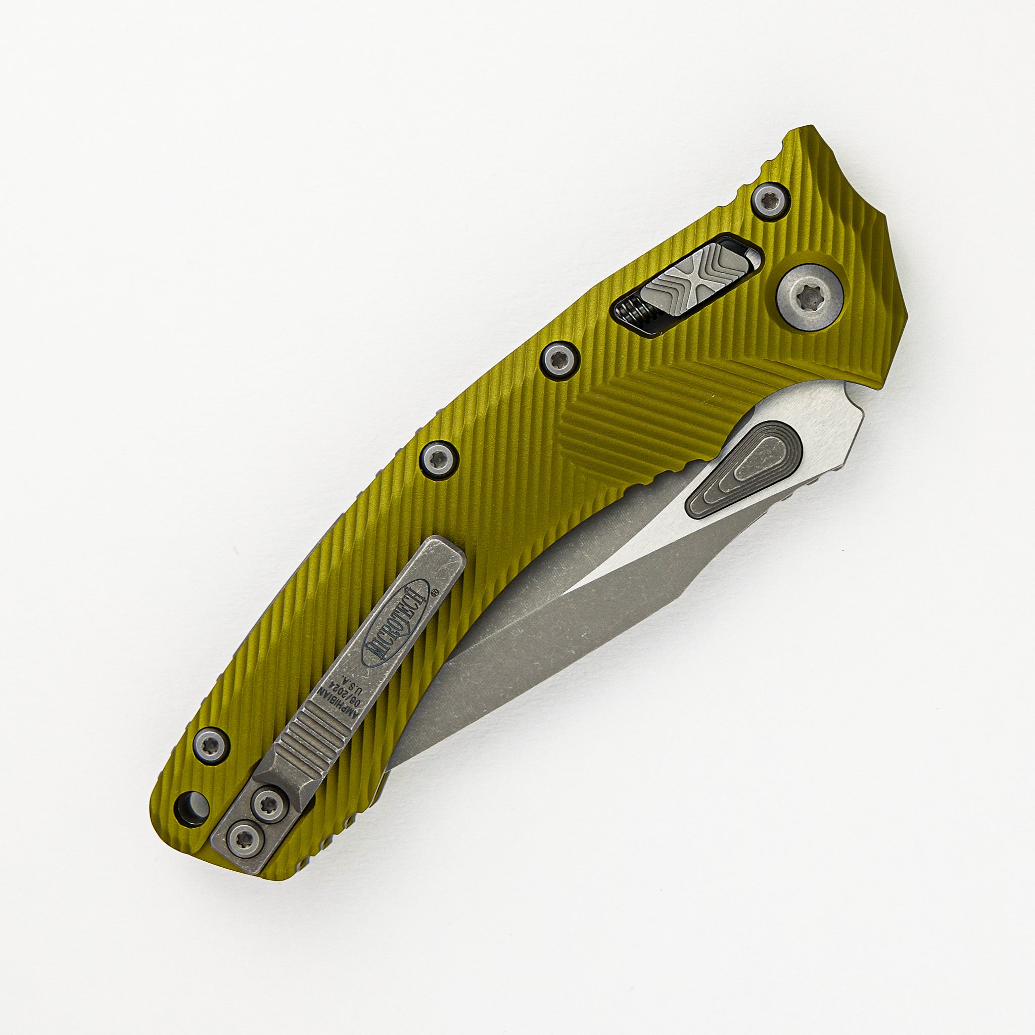 Microtech Amphibian - RAM-LOK Apocalyptic Drop Point Fluted OD Green G10 137RL-10APFLOD