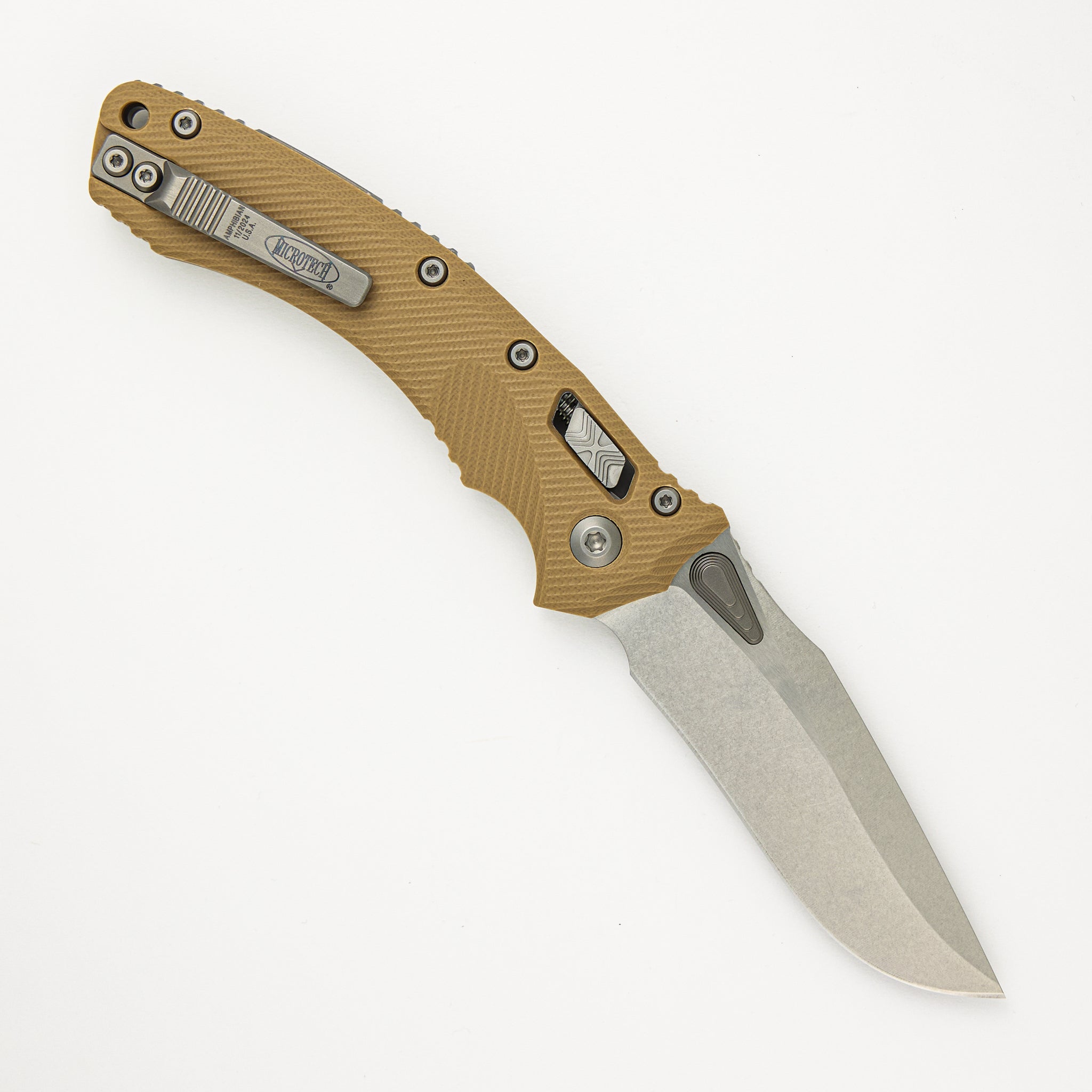 Microtech Amphibian - RAM-LOK S/E Fluted G10 Tan Stonewash Standard 137RL-10 FLGTTA