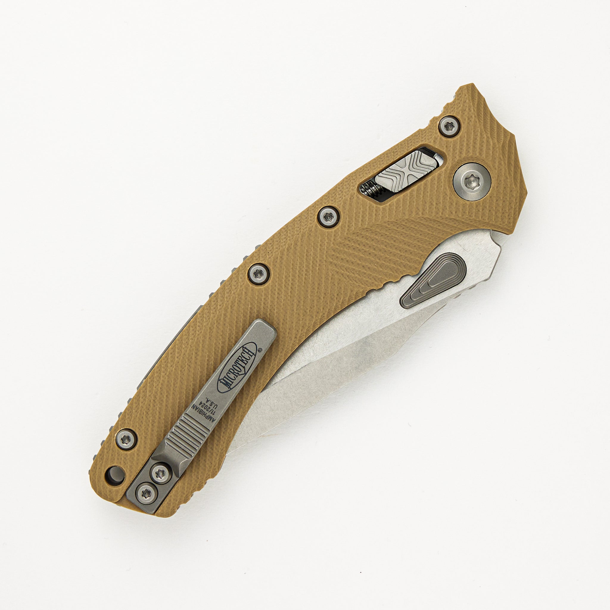 Microtech Amphibian - RAM-LOK S/E Fluted G10 Tan Stonewash Standard 137RL-10 FLGTTA