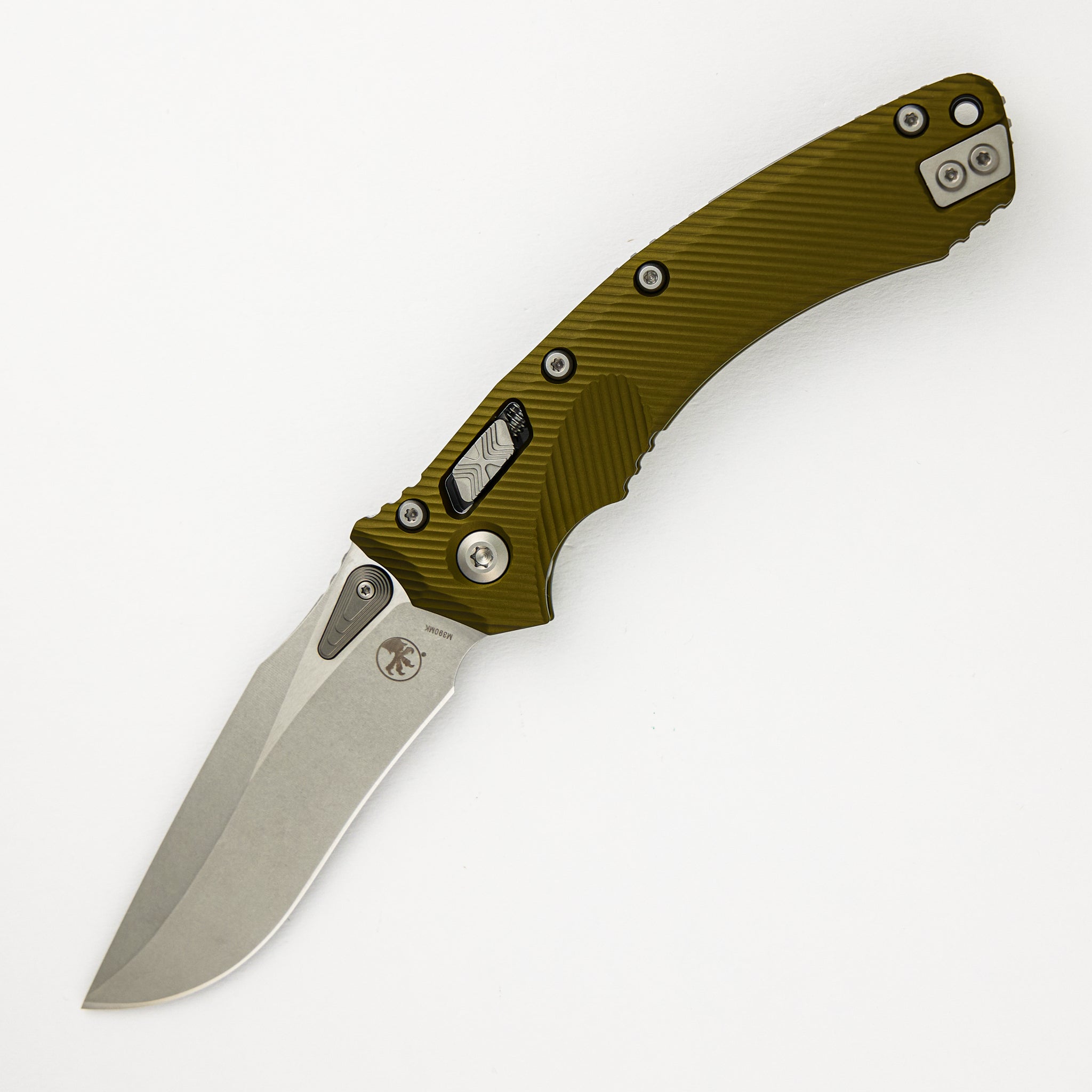 Microtech Amphibian - RAM-LOK S/E Stonewash Drop Point Standard Fluted OD Green Aluminum 137RL-10FLOD