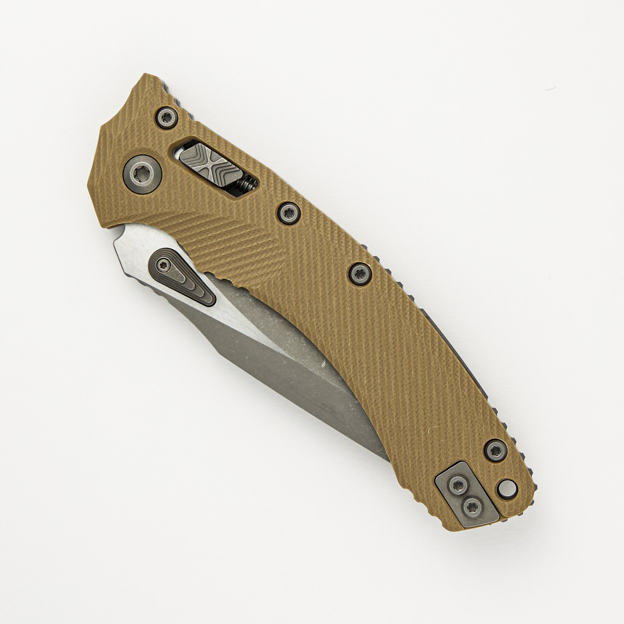 Microtech Amphibian - RAM-LOK S/E Fluted G-10 Tan Apocalyptic Parial Serrated 137RL-11 APFLGTTA