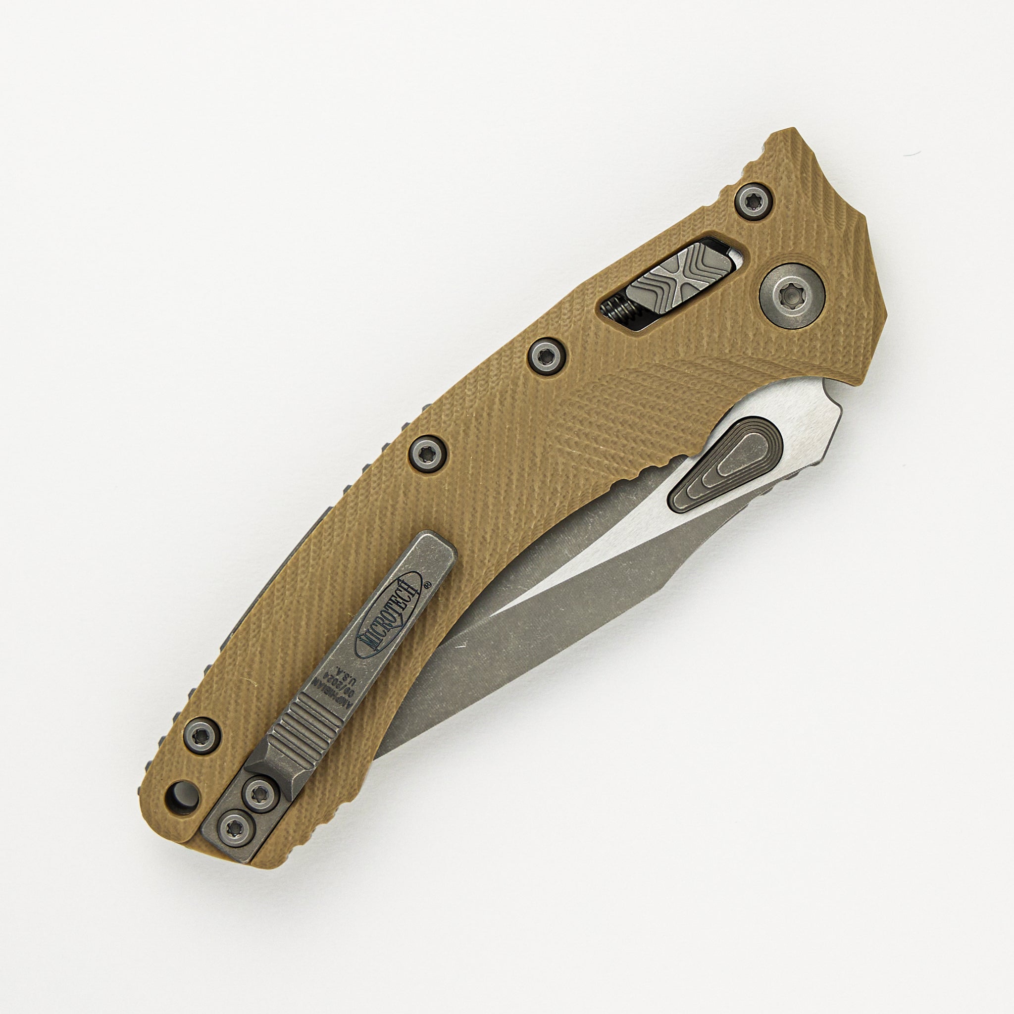 Microtech Amphibian - RAM-LOK S/E Fluted G-10 Tan Apocalyptic Parial Serrated 137RL-11 APFLGTTA