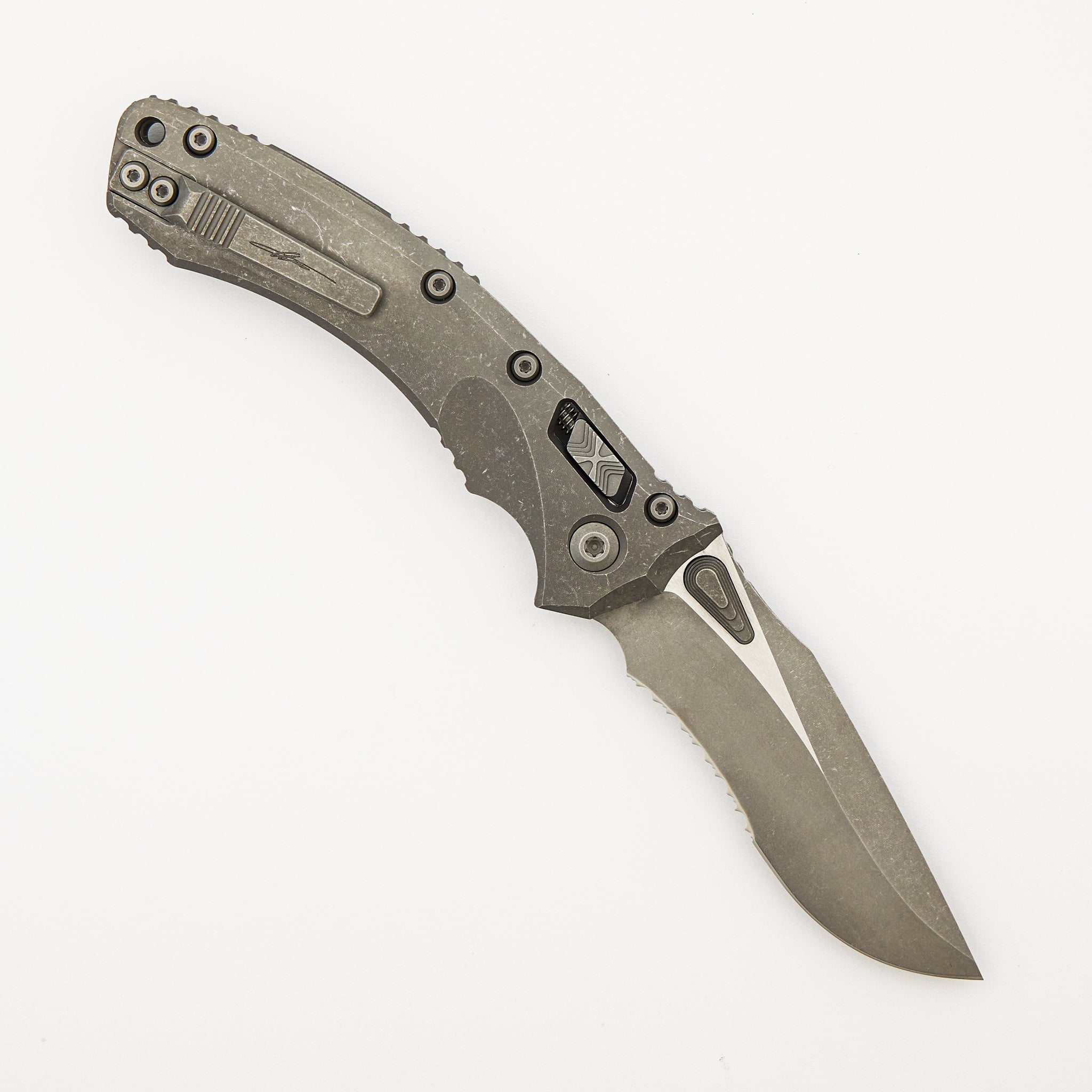 "Marfione Select" Amphibian - RAM-LOK Partial Serrated Apocalyptic Finish Slab Side Titanium 137RL-11APMS1
