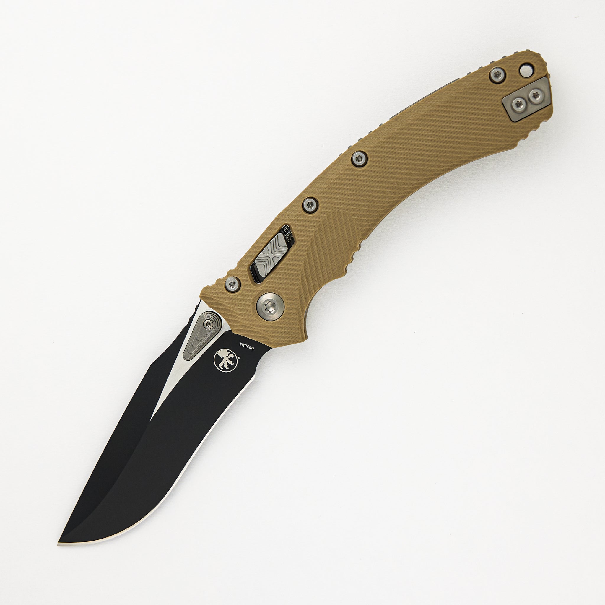 Microtech Amphibian - RAM-LOK Black Drop Point Fluted Tan G10 137RL-1FLGTTA