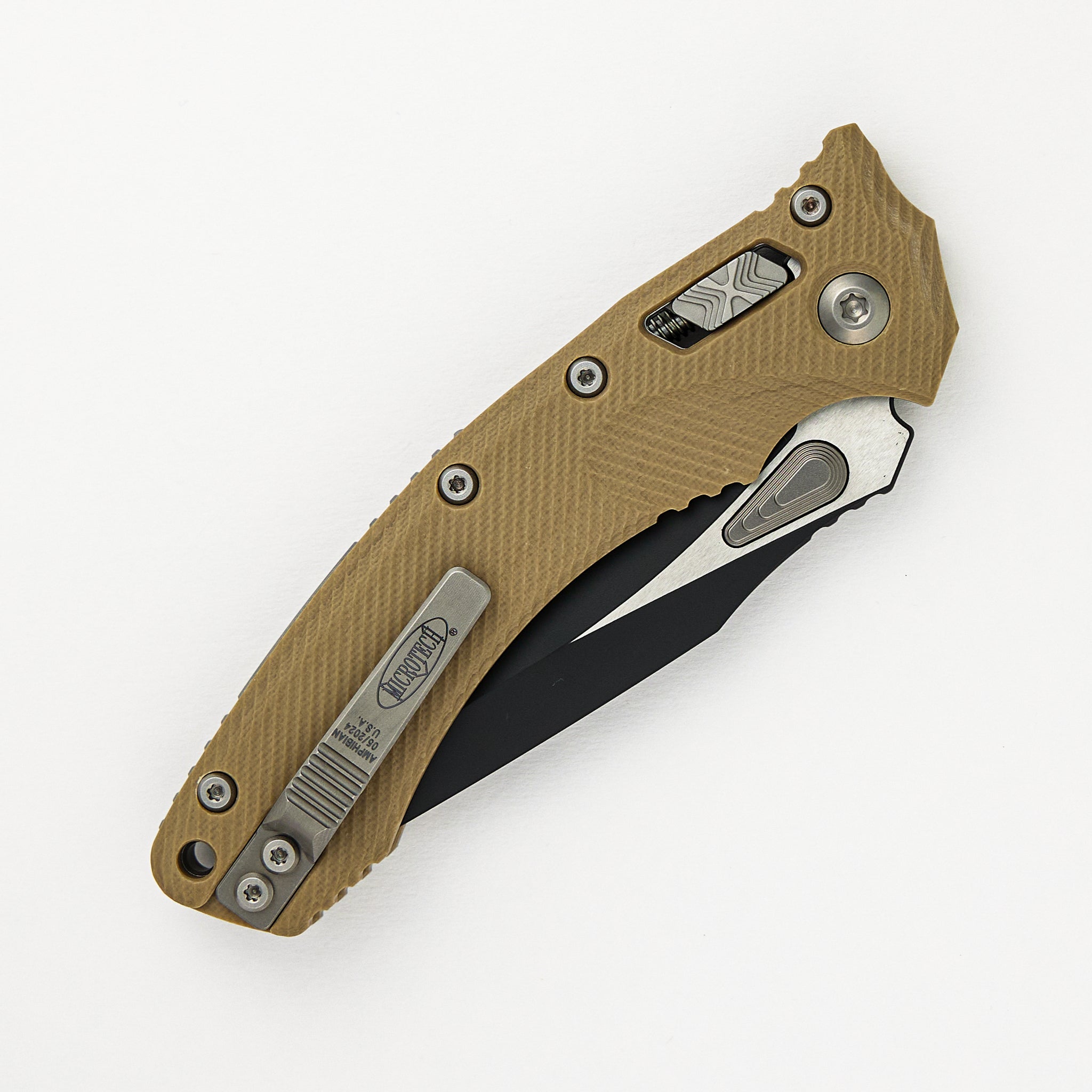 Microtech Amphibian - RAM-LOK S/E Black Fluted Tan G10 137RL-1FLGTTA